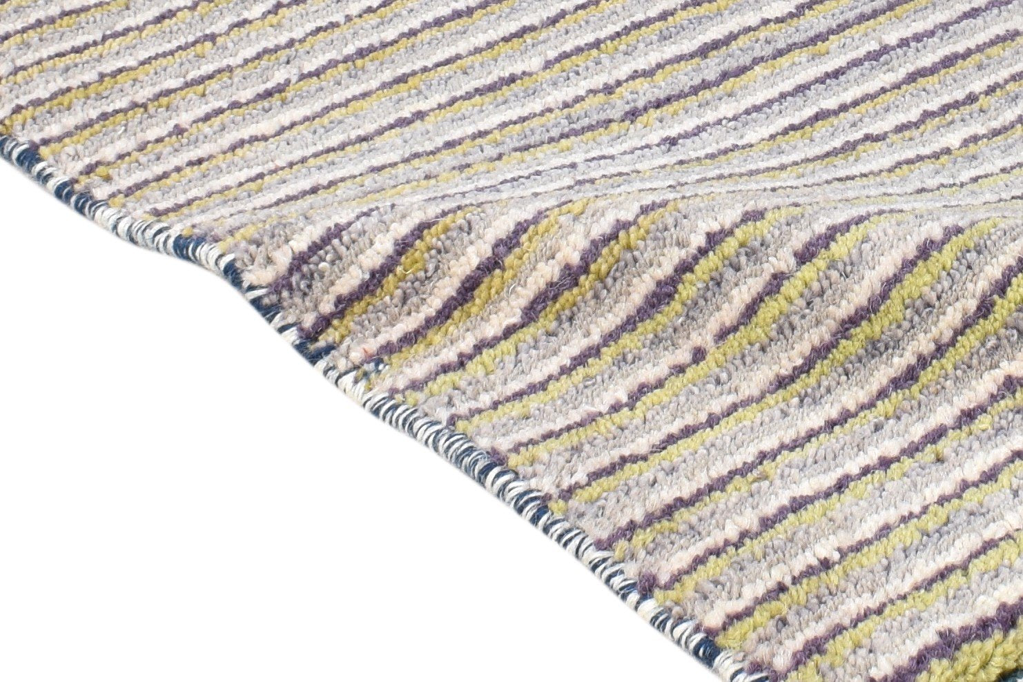 Wool Grey Rug 1' X 2' Southwestern Hand Knotted Gabbeh Striped Small Carpet 7865060425877