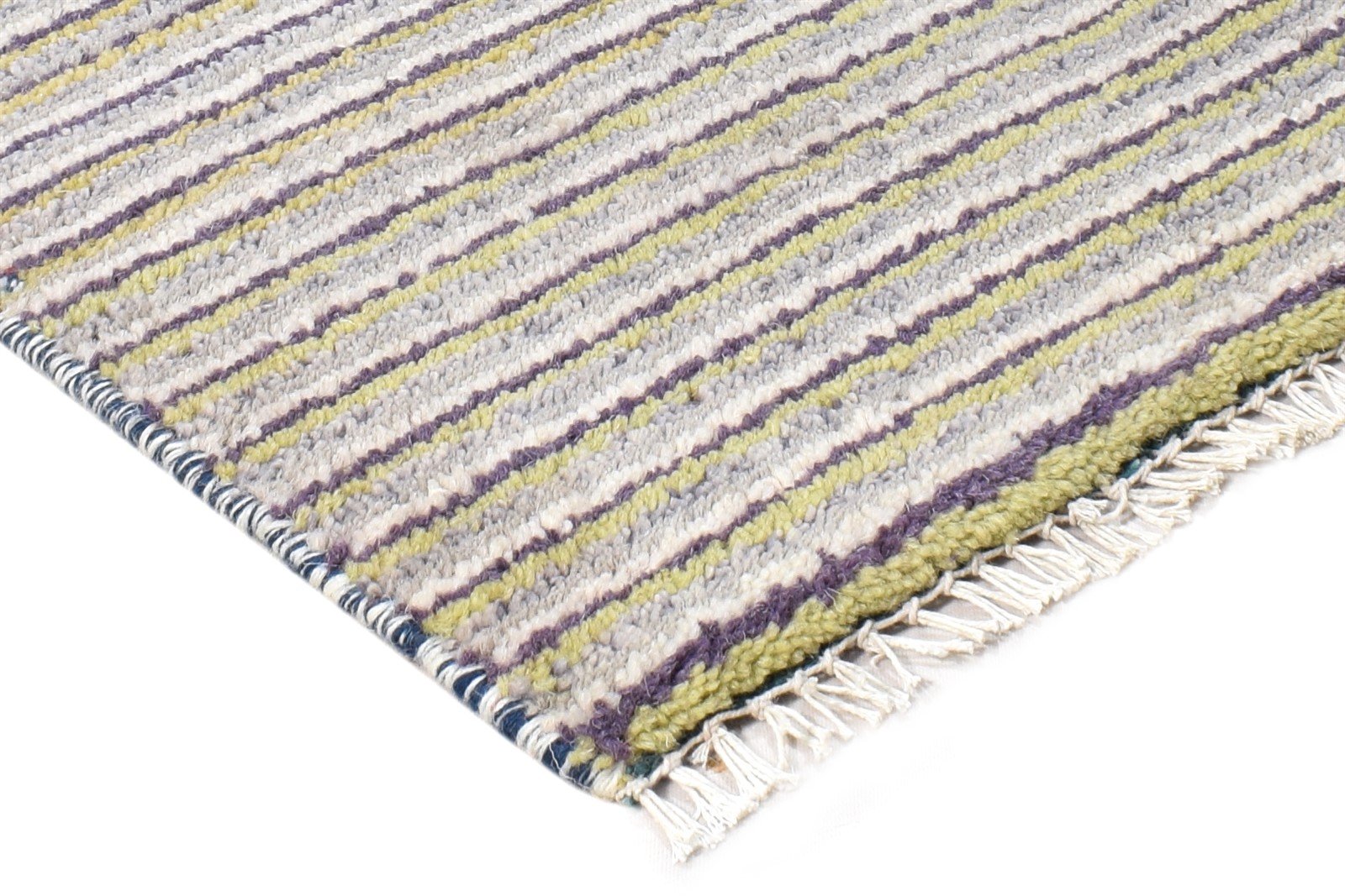 Wool Grey Rug 1' X 2' Southwestern Hand Knotted Gabbeh Striped Small Carpet 7865060425877