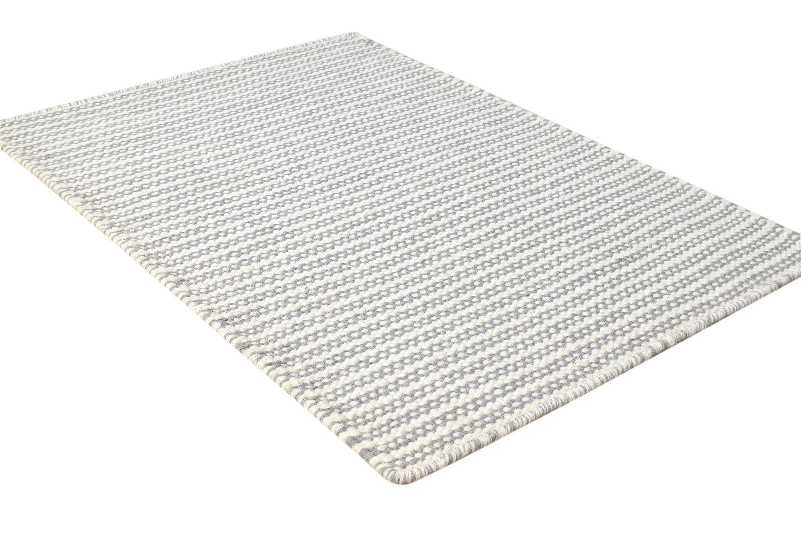 Wool Grey Rug 2' X 3' Modern Flatweave Scandinavian Striped Small Carpet 7865134907541
