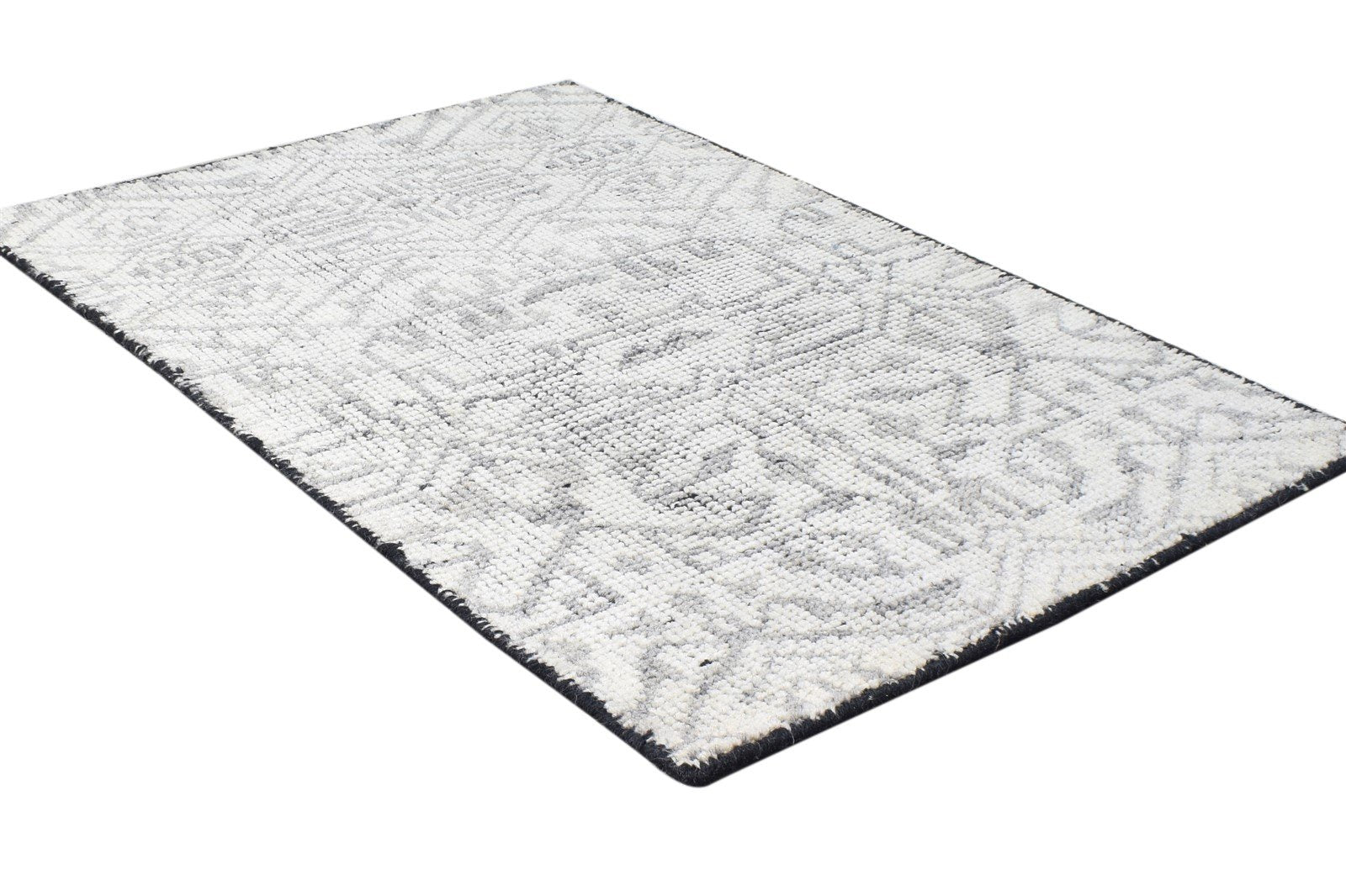 Wool Grey Rug 2' X 3' Modern Hand Knotted Scandinavian Nordic Small Carpet 7865123340437