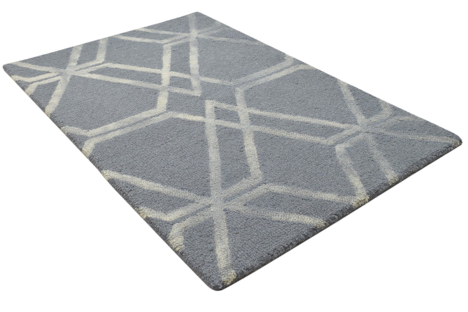 Wool Grey Rug 2' X 3' Modern Hand Tufted Scandinavian Geometric Small Carpet 7864137941141