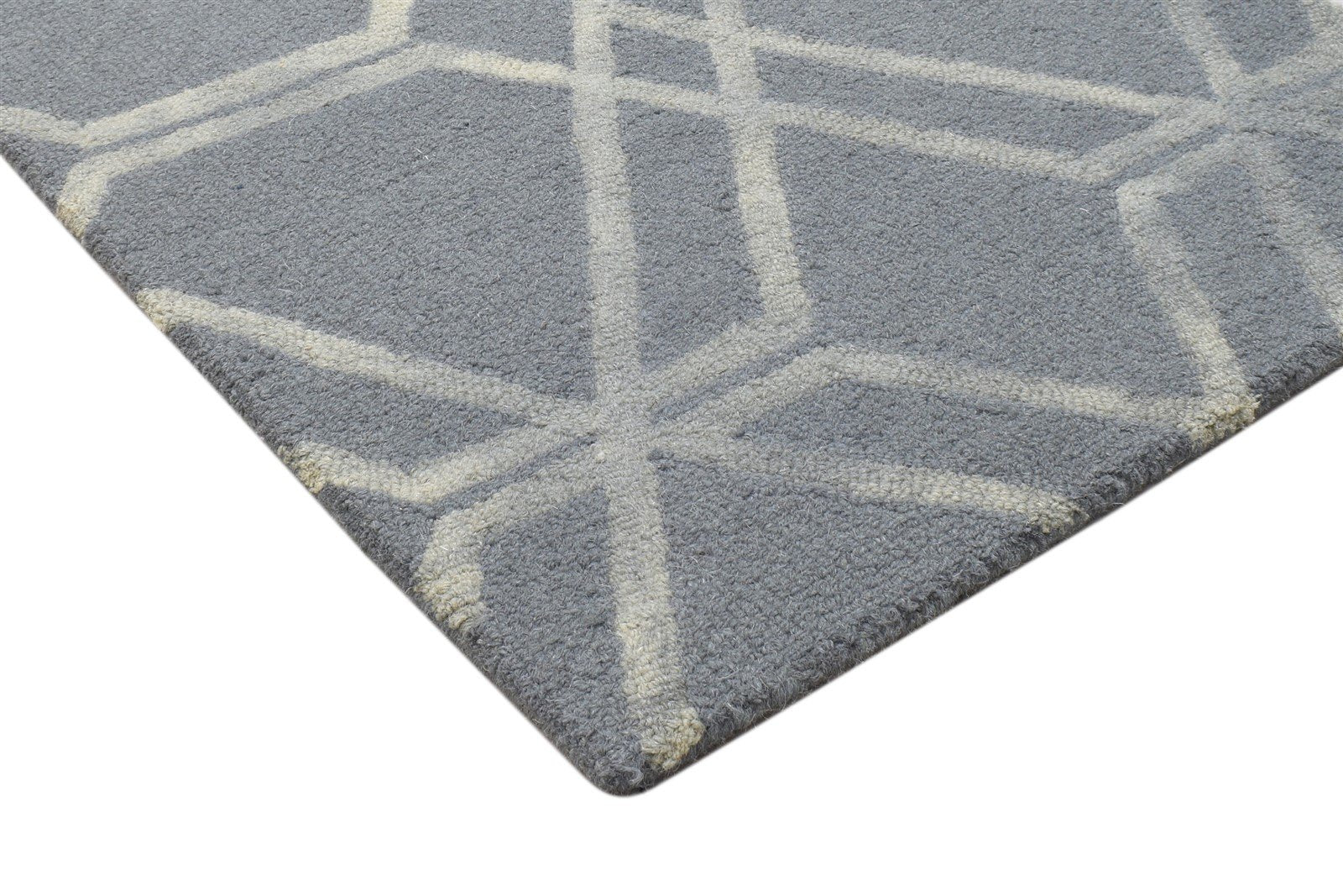 Wool Grey Rug 2' X 3' Modern Hand Tufted Scandinavian Geometric Small Carpet 7864137941141