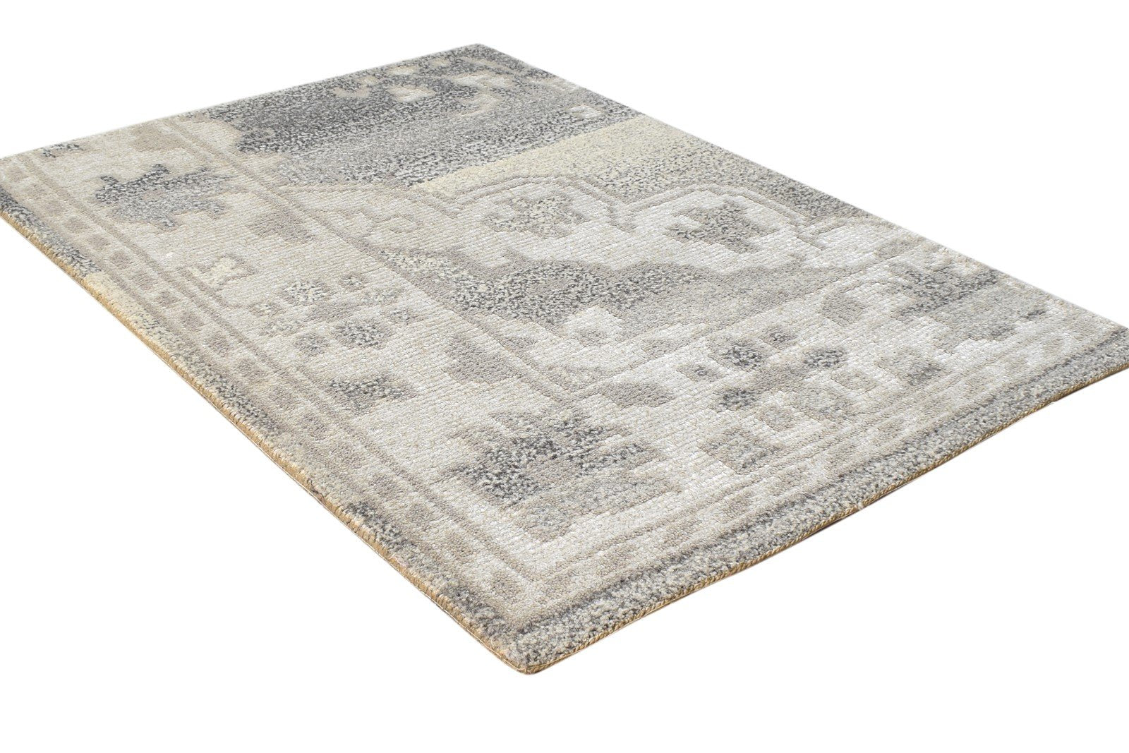 Wool Grey Rug 2' X 3' Persian Hand Knotted Heriz-Indian Oriental Small Carpet 7865133301909