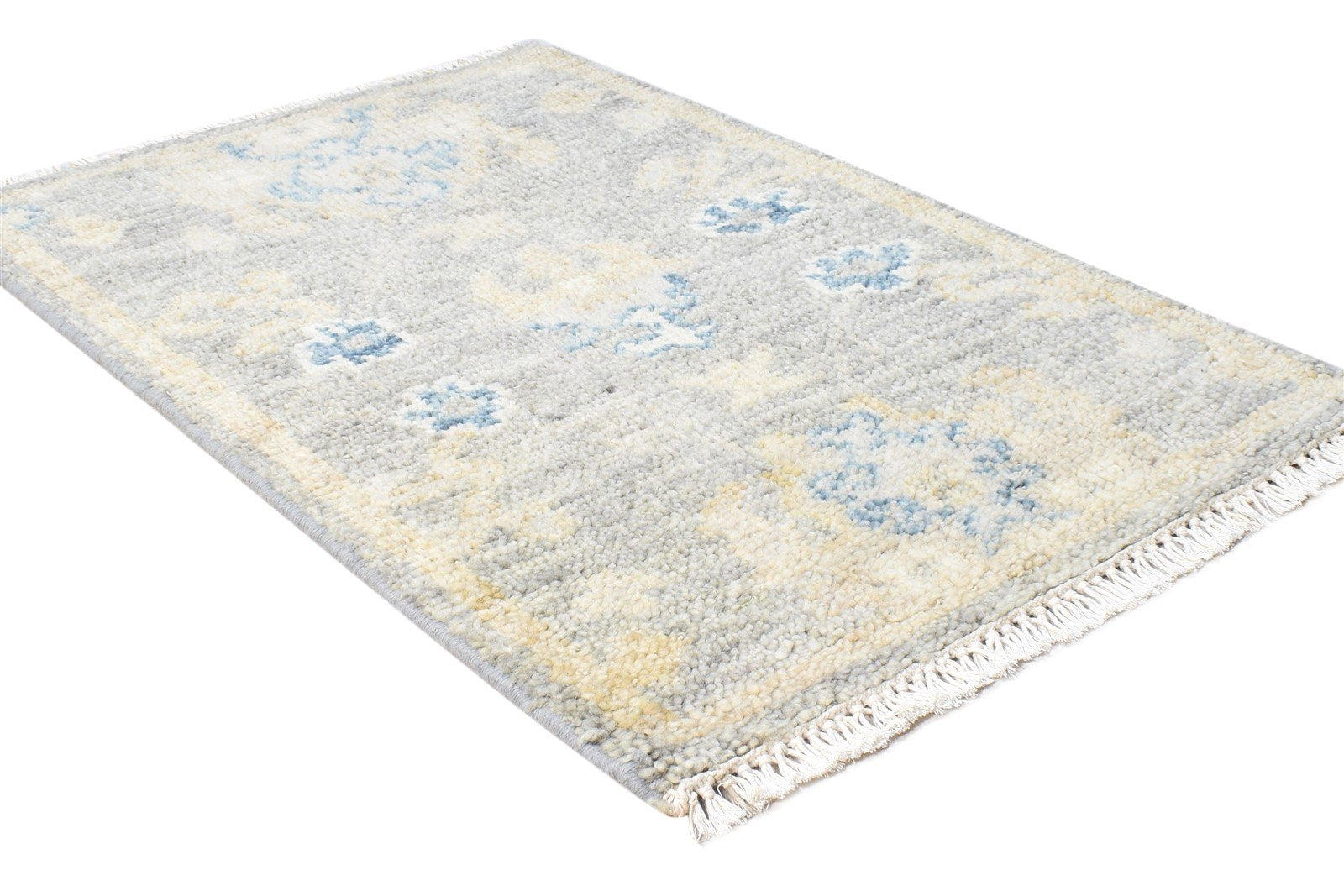 Wool Grey Rug 2' X 3' Persian Hand Knotted Oushak Oriental Small Carpet 7865016189077