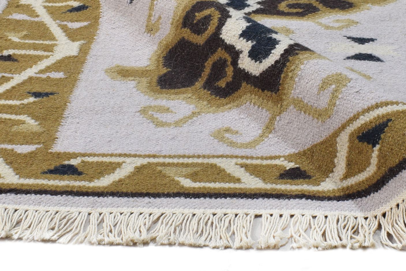 Wool Grey Rug 2' X 5' Southwestern Dhurrie American Tribal Small Carpet 7865077137557