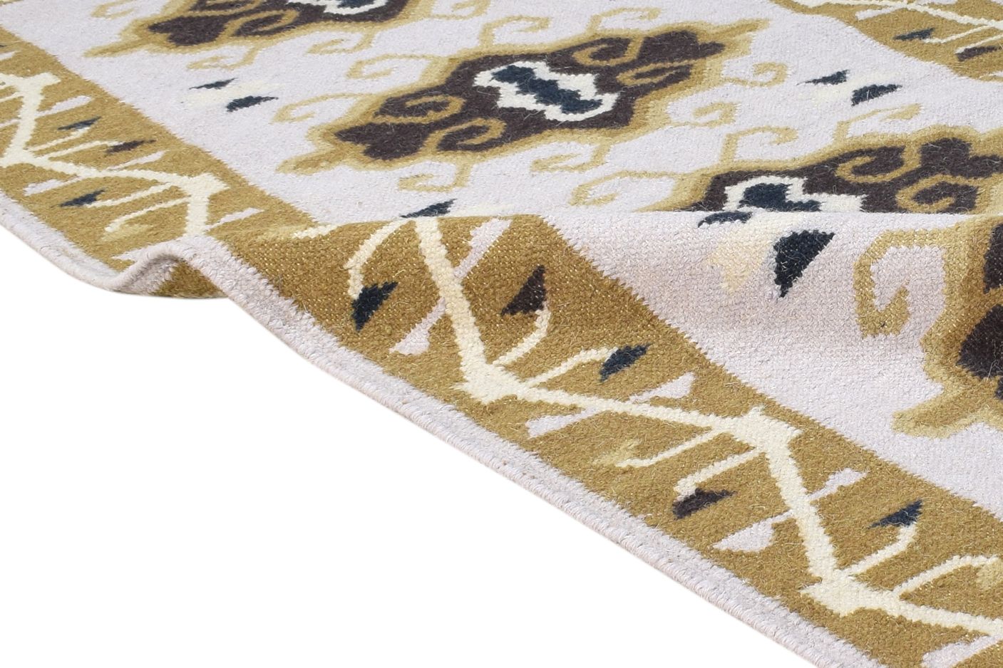 Wool Grey Rug 2' X 5' Southwestern Dhurrie American Tribal Small Carpet 7865077137557