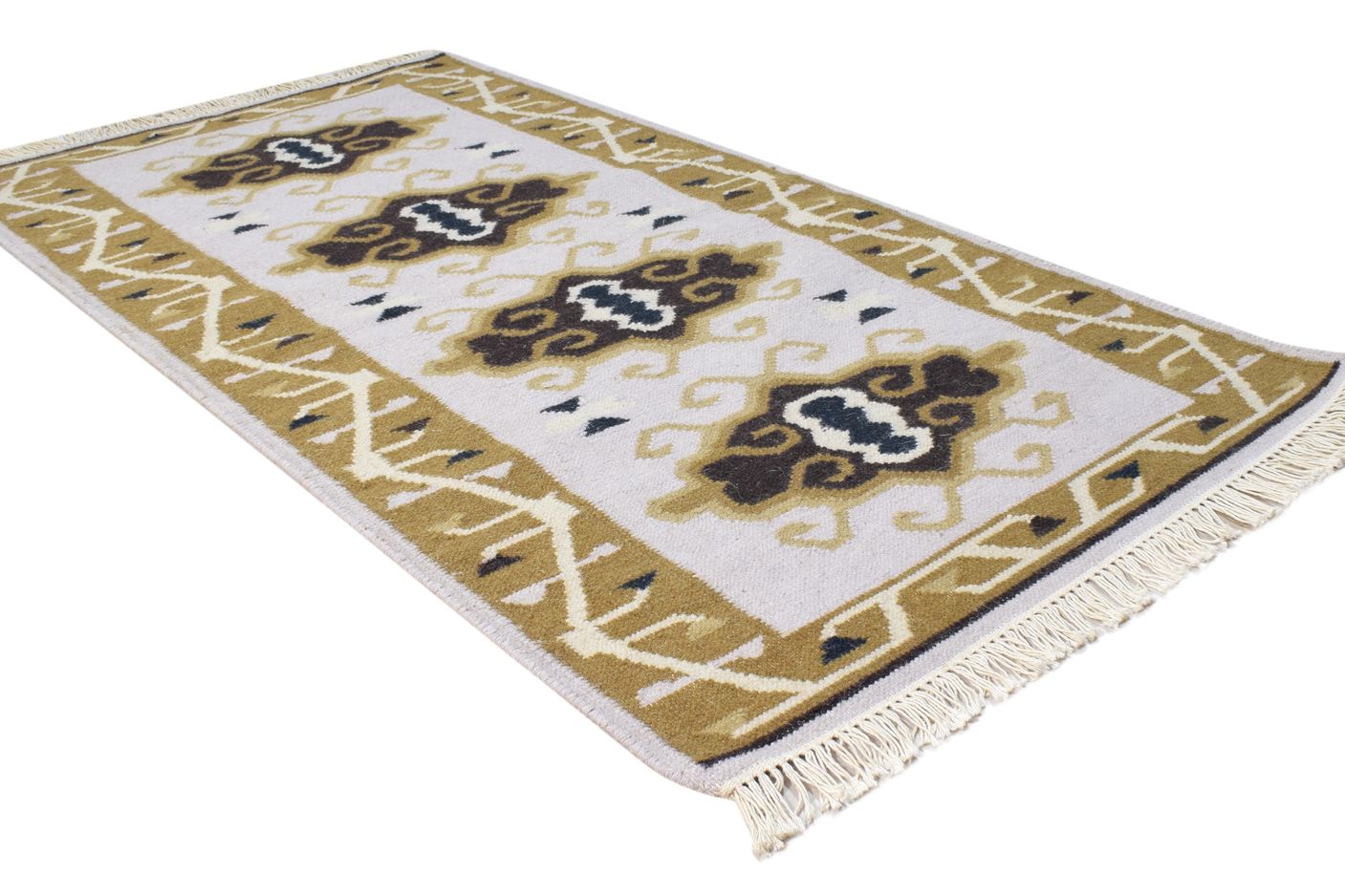 Wool Grey Rug 2' X 5' Southwestern Dhurrie American Tribal Small Carpet 7865077137557