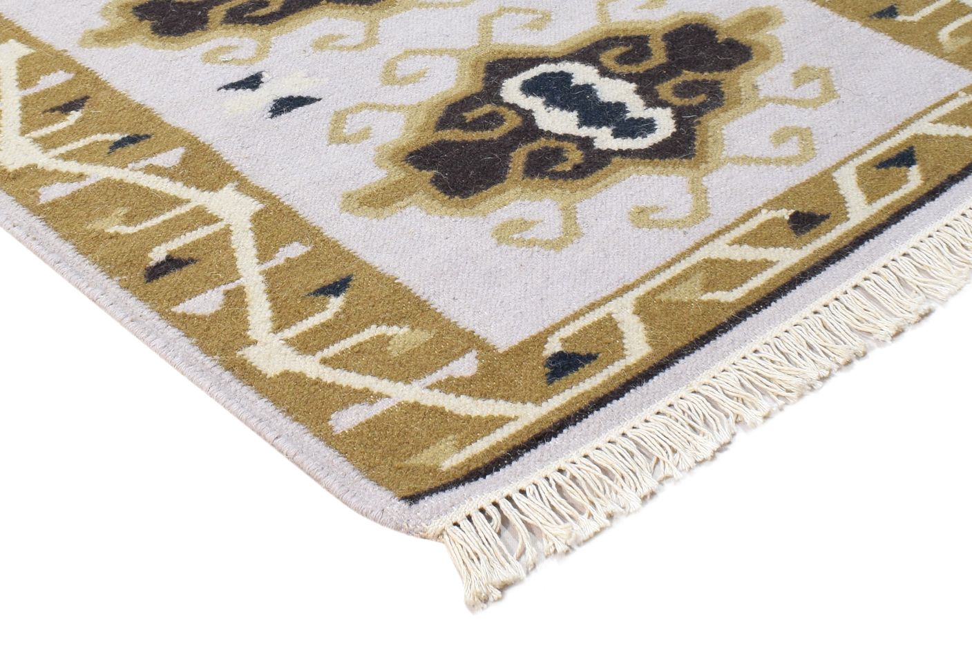 Wool Grey Rug 2' X 5' Southwestern Dhurrie American Tribal Small Carpet 7865077137557