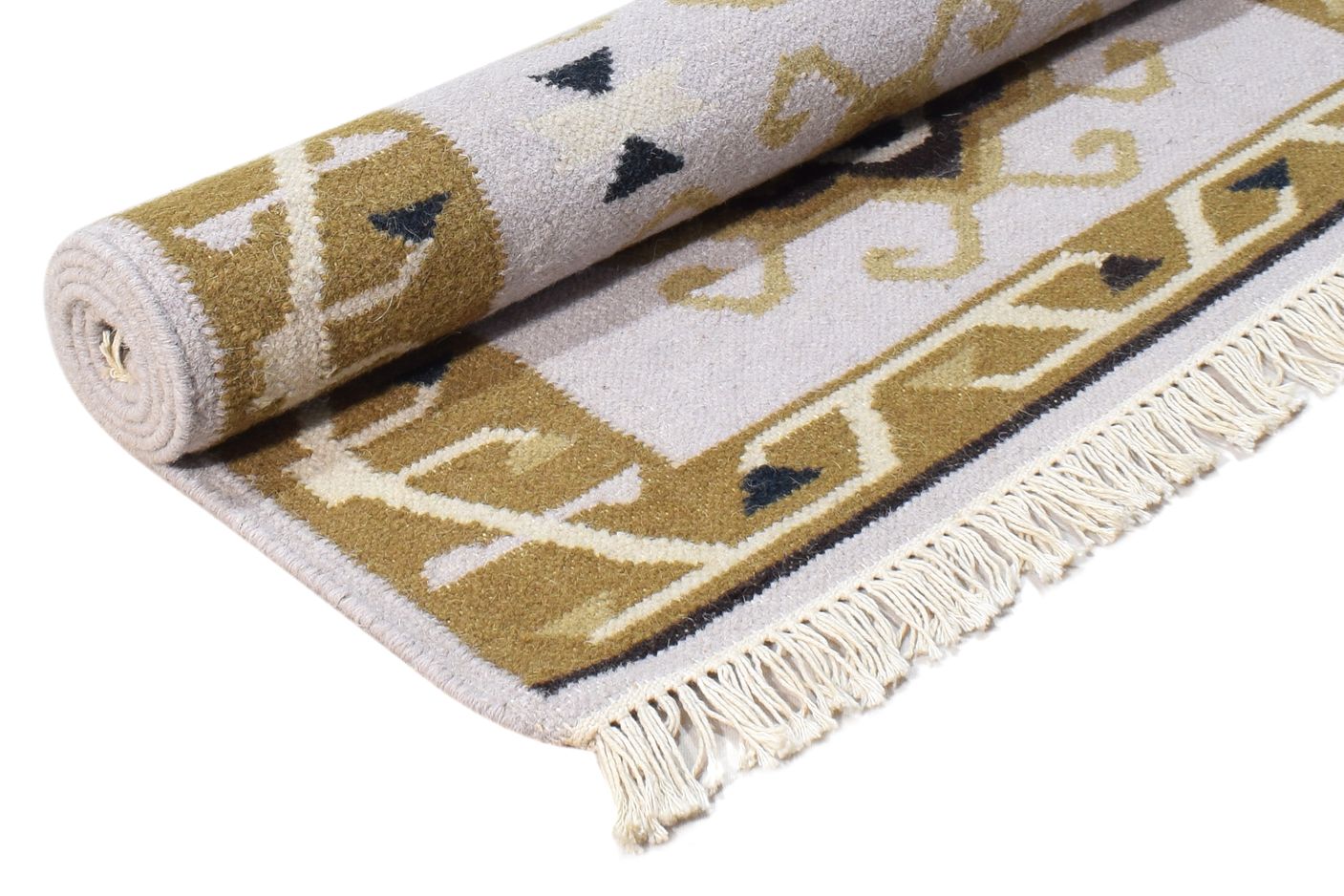 Wool Grey Rug 2' X 5' Southwestern Dhurrie American Tribal Small Carpet 7865077137557