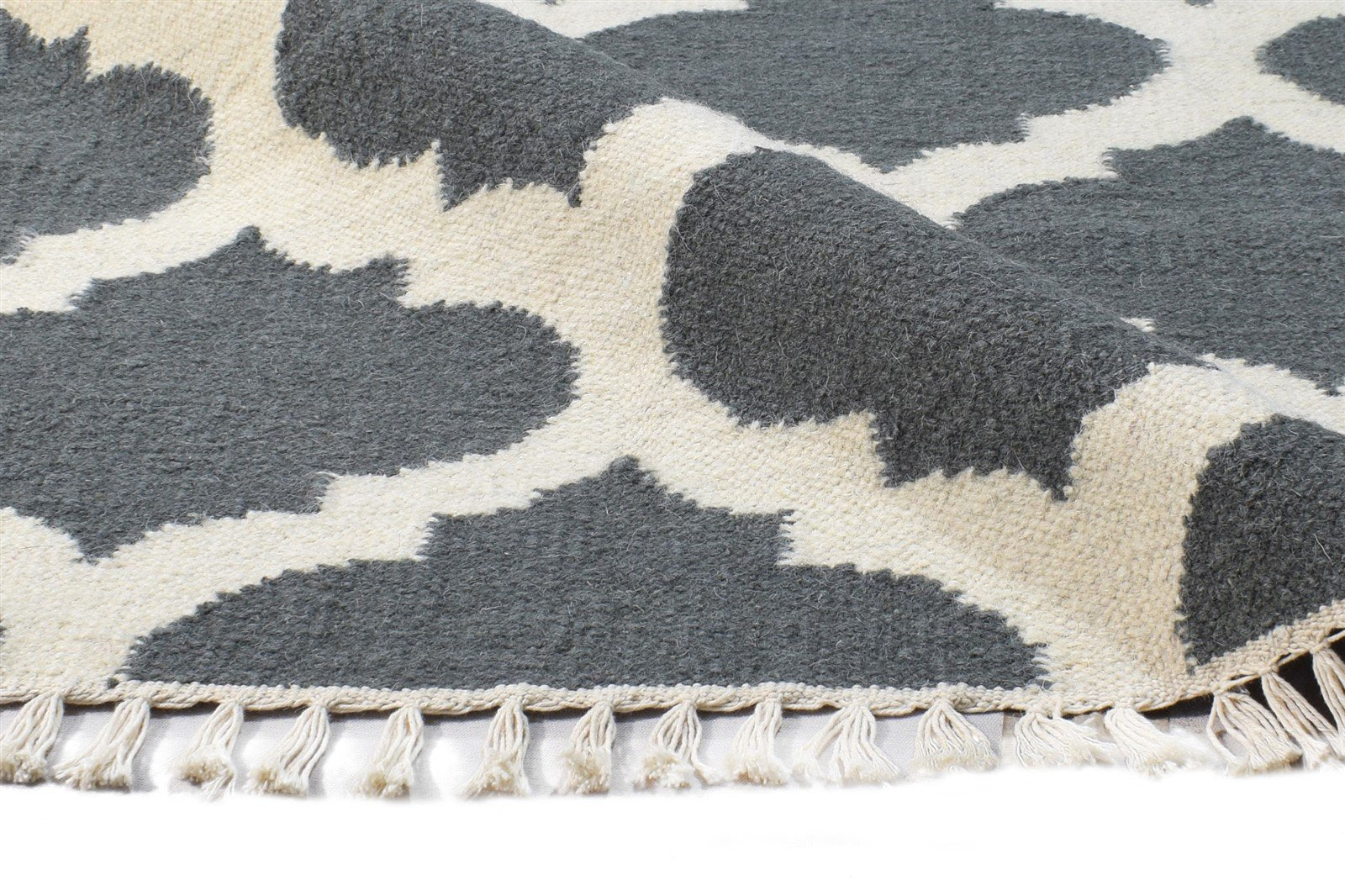 Wool Grey Rug 3' X 5' Modern Dhurrie Moroccan Scroll Tile Small Carpet 7865121341589