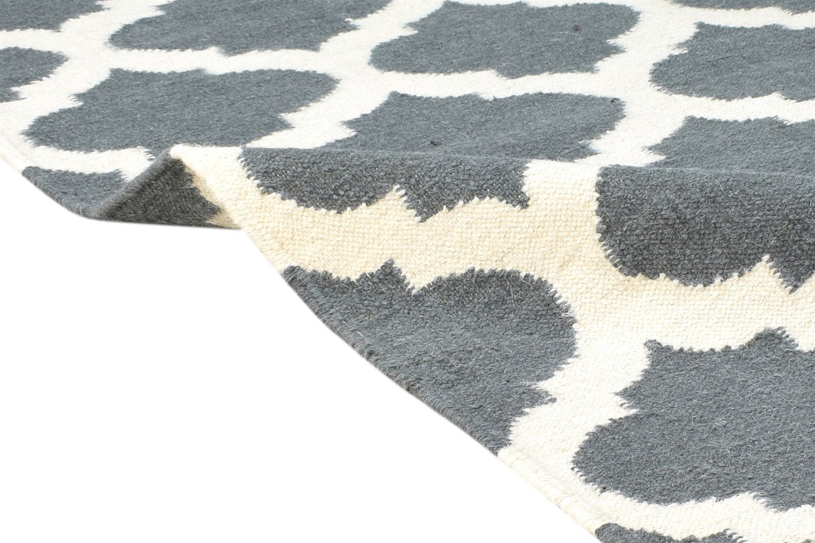 Wool Grey Rug 3' X 5' Modern Dhurrie Moroccan Scroll Tile Small Carpet 7865121341589