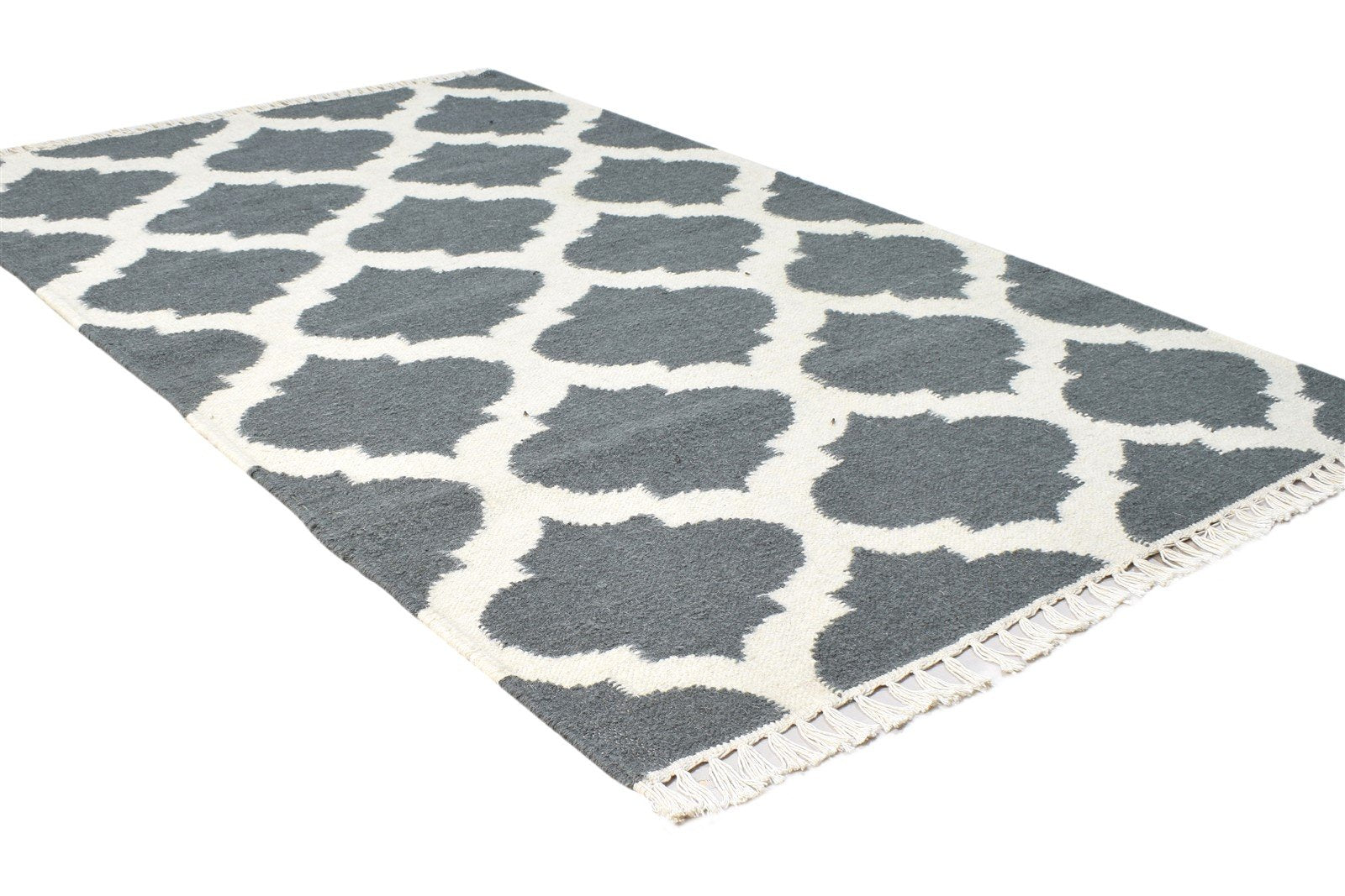 Wool Grey Rug 3' X 5' Modern Dhurrie Moroccan Scroll Tile Small Carpet 7865121341589