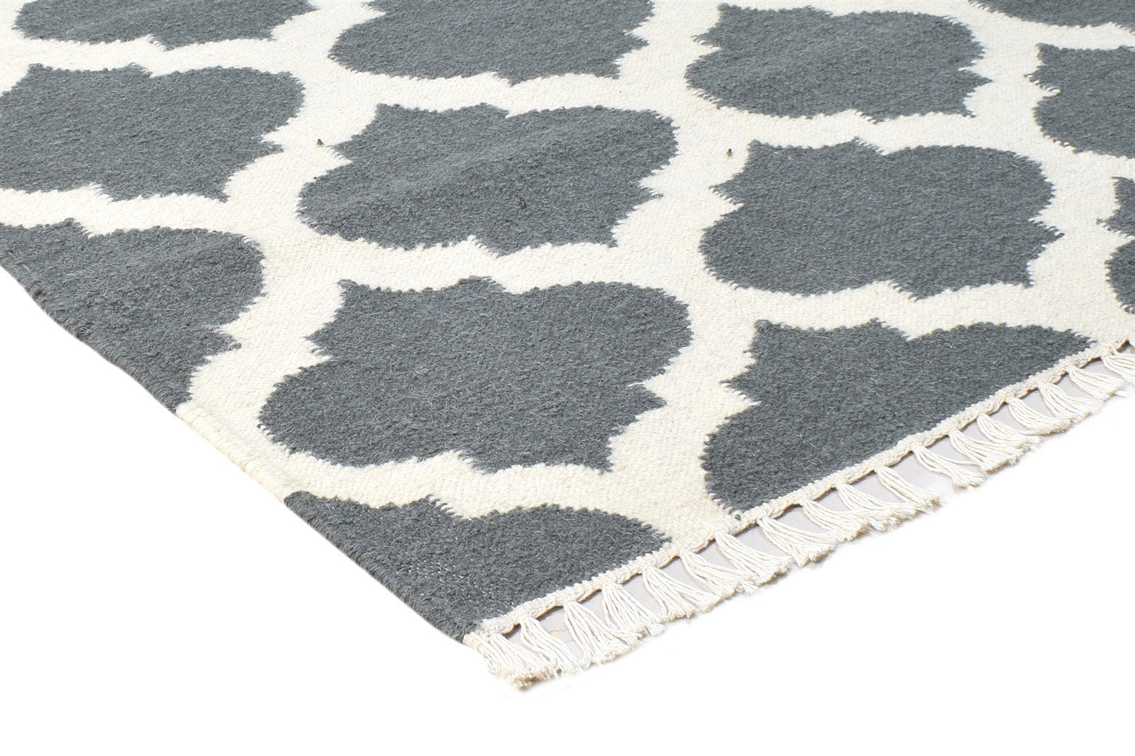 Wool Grey Rug 3' X 5' Modern Dhurrie Moroccan Scroll Tile Small Carpet 7865121341589