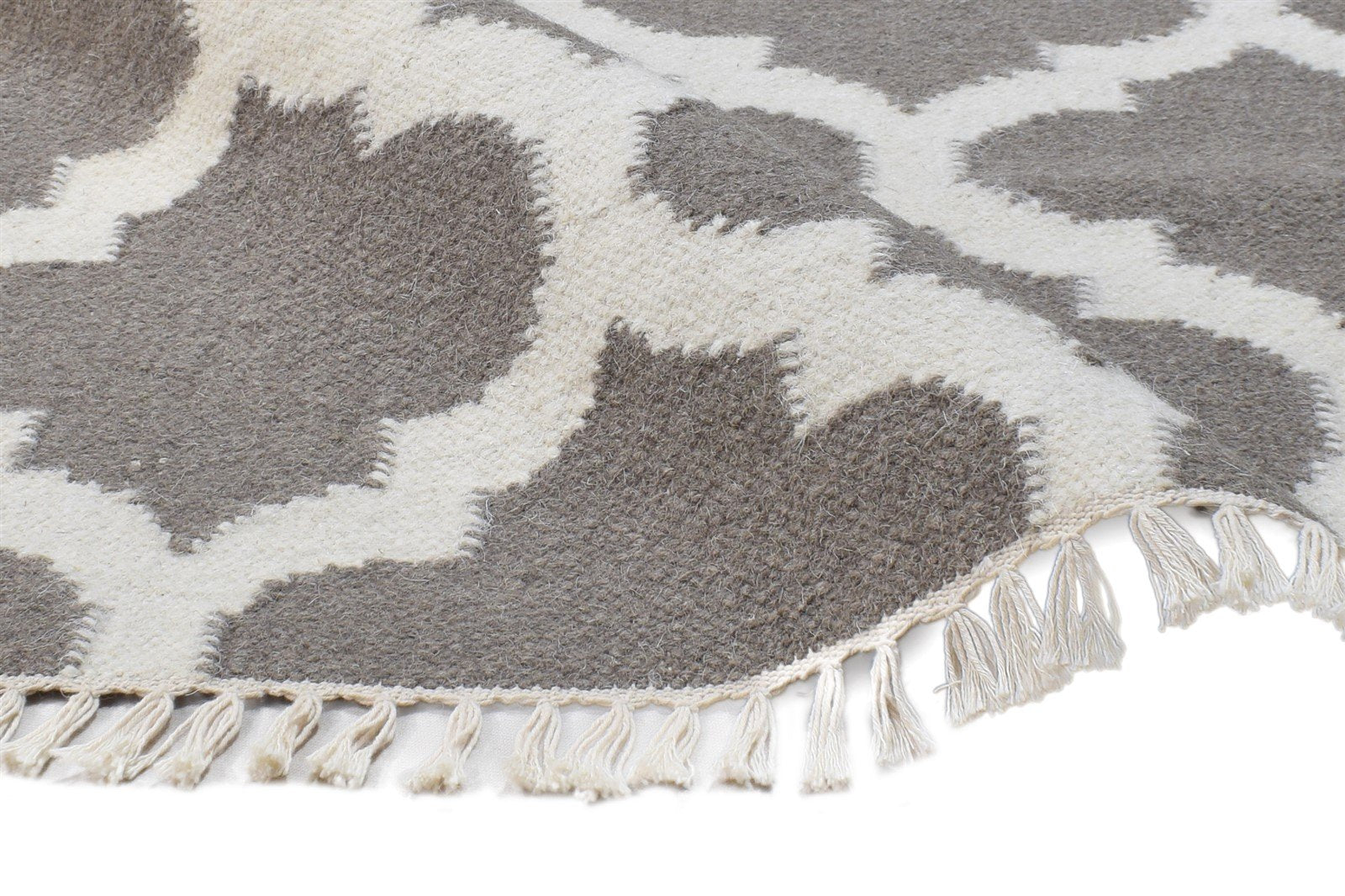 Wool Grey Rug 3' X 5' Modern Dhurrie Moroccan Scroll Tile Small Carpet 7865121636501