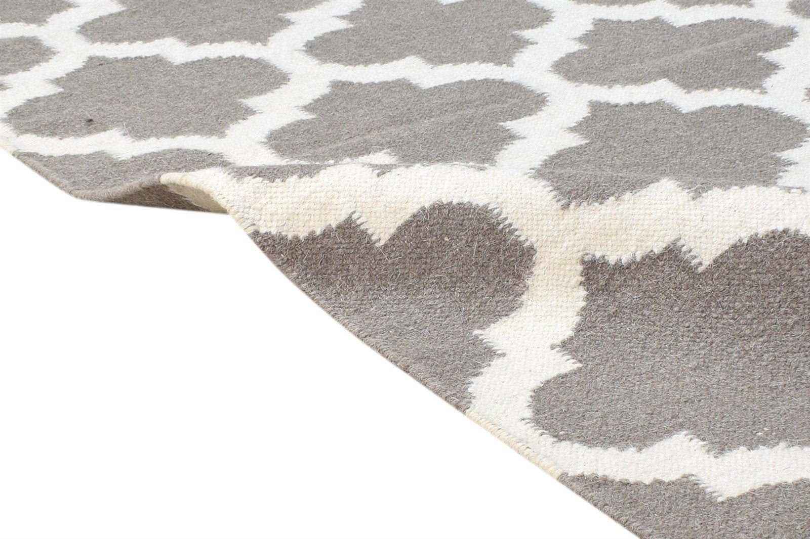 Wool Grey Rug 3' X 5' Modern Dhurrie Moroccan Scroll Tile Small Carpet 7865121636501