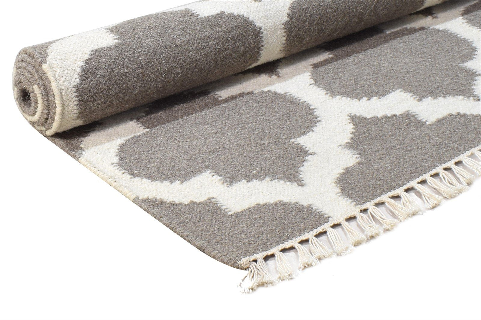 Wool Grey Rug 3' X 5' Modern Dhurrie Moroccan Scroll Tile Small Carpet 7865121636501