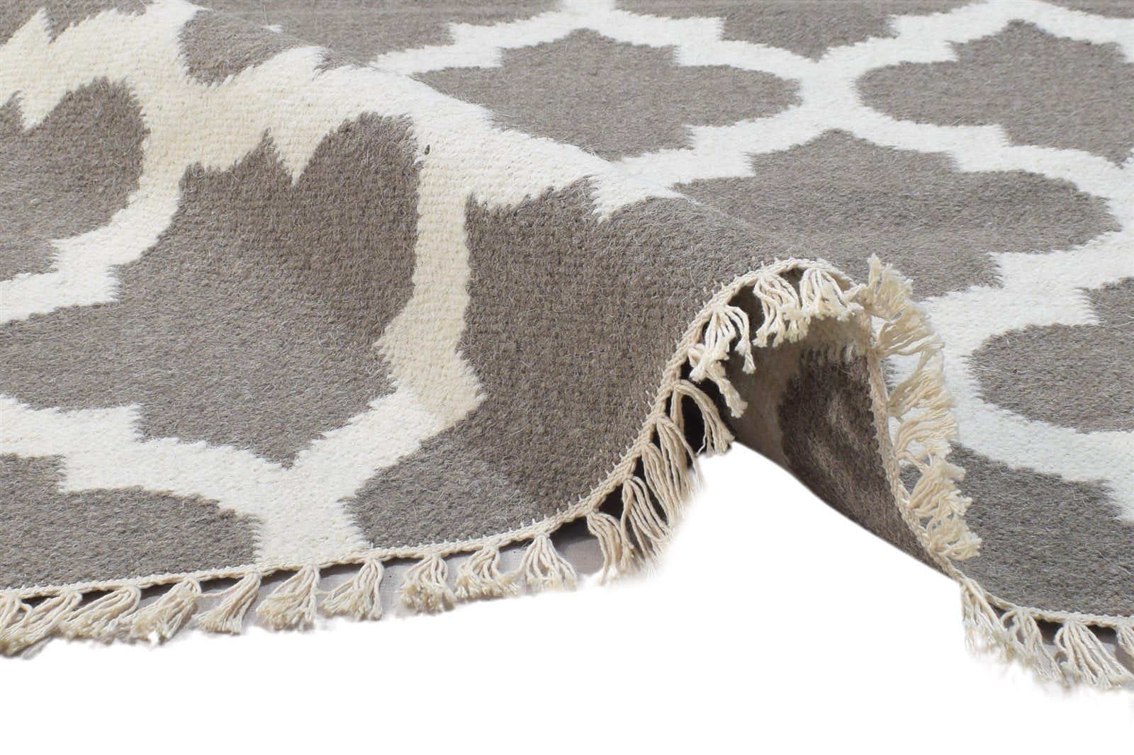 Wool Grey Rug 3' X 5' Modern Dhurrie Moroccan Trellis Small Carpet 7864381997205