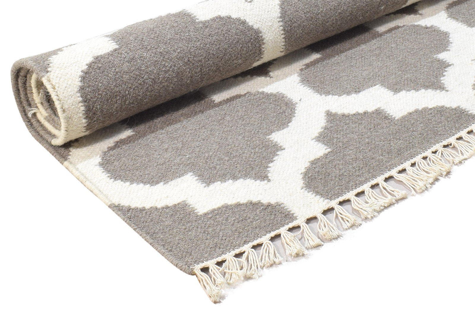 Wool Grey Rug 3' X 5' Modern Dhurrie Moroccan Trellis Small Carpet 7864381997205