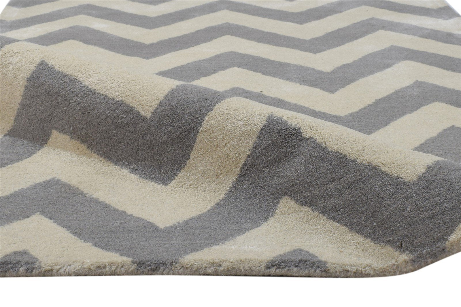 Wool Grey Rug 3' X 5' Modern Hand Tufted Scandinavian Chevron Room Size Carpet 7864305811605
