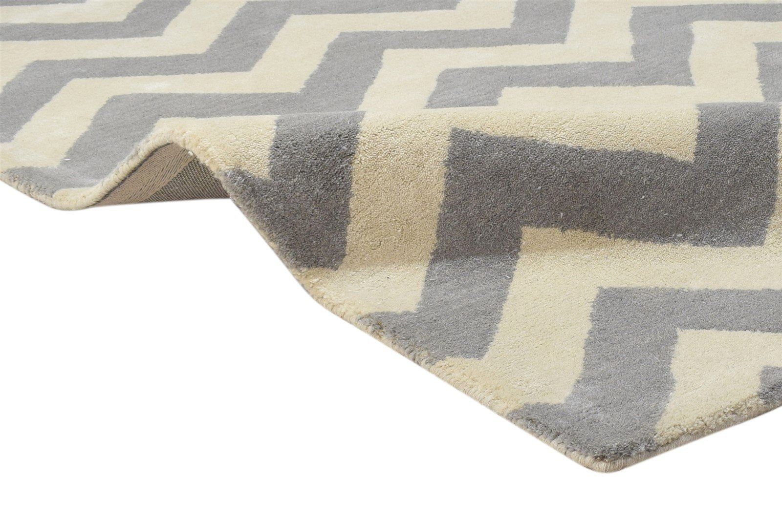 Wool Grey Rug 3' X 5' Modern Hand Tufted Scandinavian Chevron Room Size Carpet 7864305811605