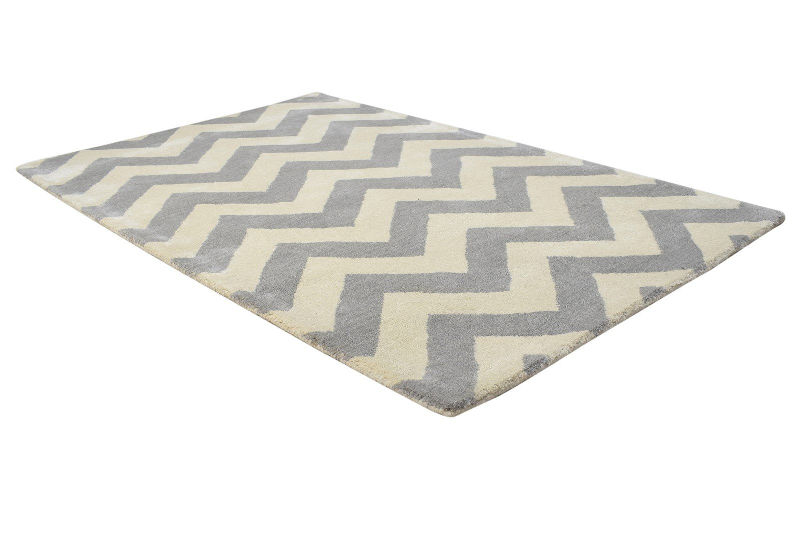 Wool Grey Rug 3' X 5' Modern Hand Tufted Scandinavian Chevron Room Size Carpet 7864305811605