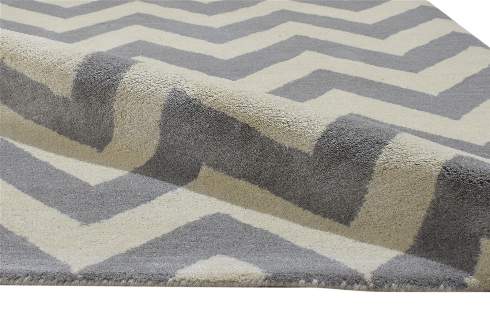Wool Grey Rug 3' X 5' Modern Hand Tufted Scandinavian Chevron Room Size Carpet 7864306172053
