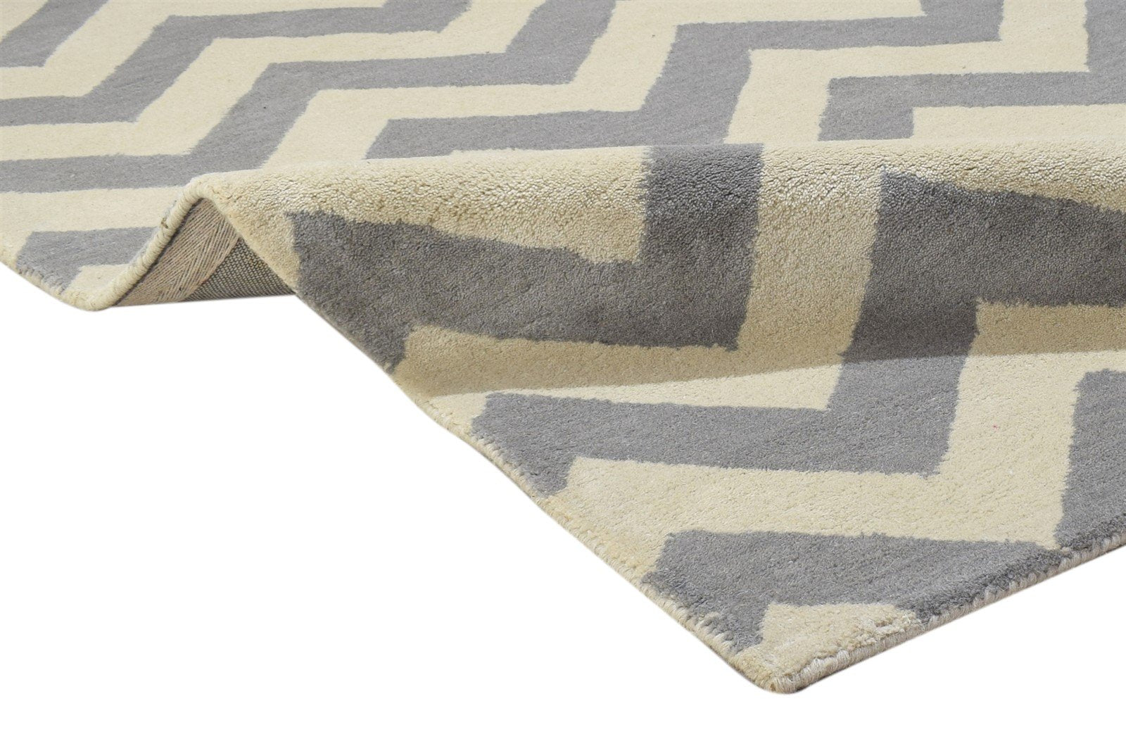 Wool Grey Rug 3' X 5' Modern Hand Tufted Scandinavian Chevron Room Size Carpet 7864306172053
