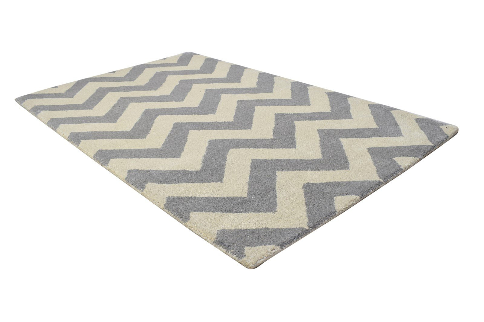 Wool Grey Rug 3' X 5' Modern Hand Tufted Scandinavian Chevron Room Size Carpet 7864306172053
