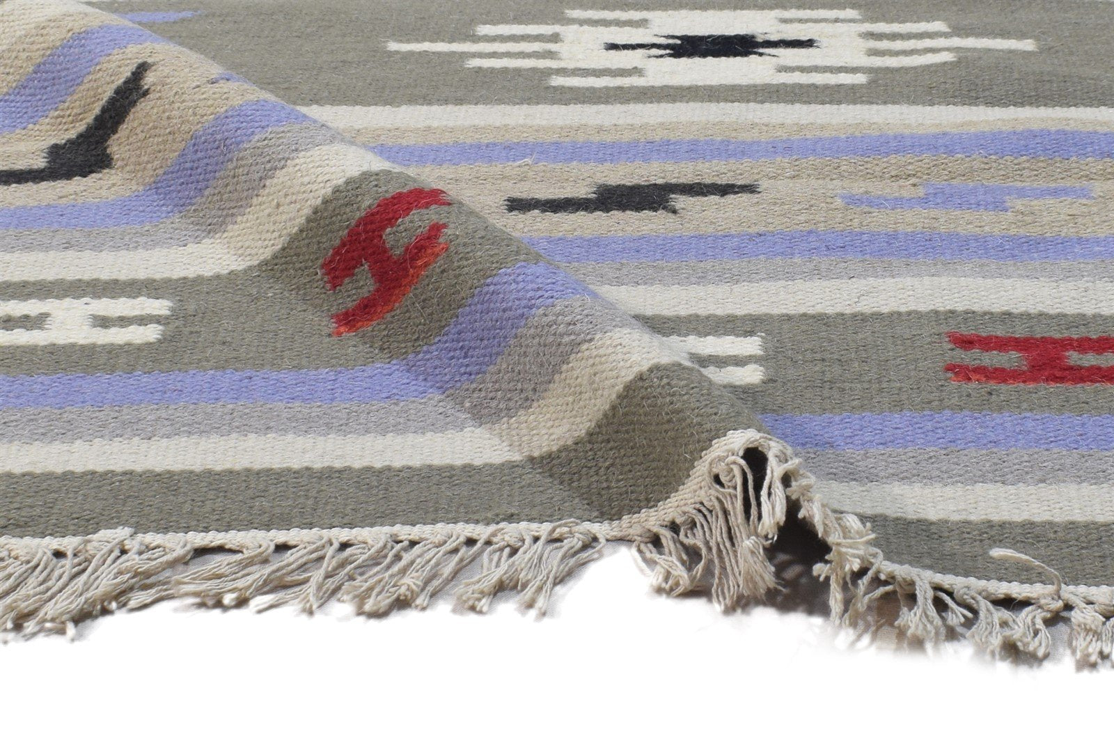 Wool Grey Rug 3' X 5' Persian Dhurrie Southwestern Tribal Small Carpet 7864383635605