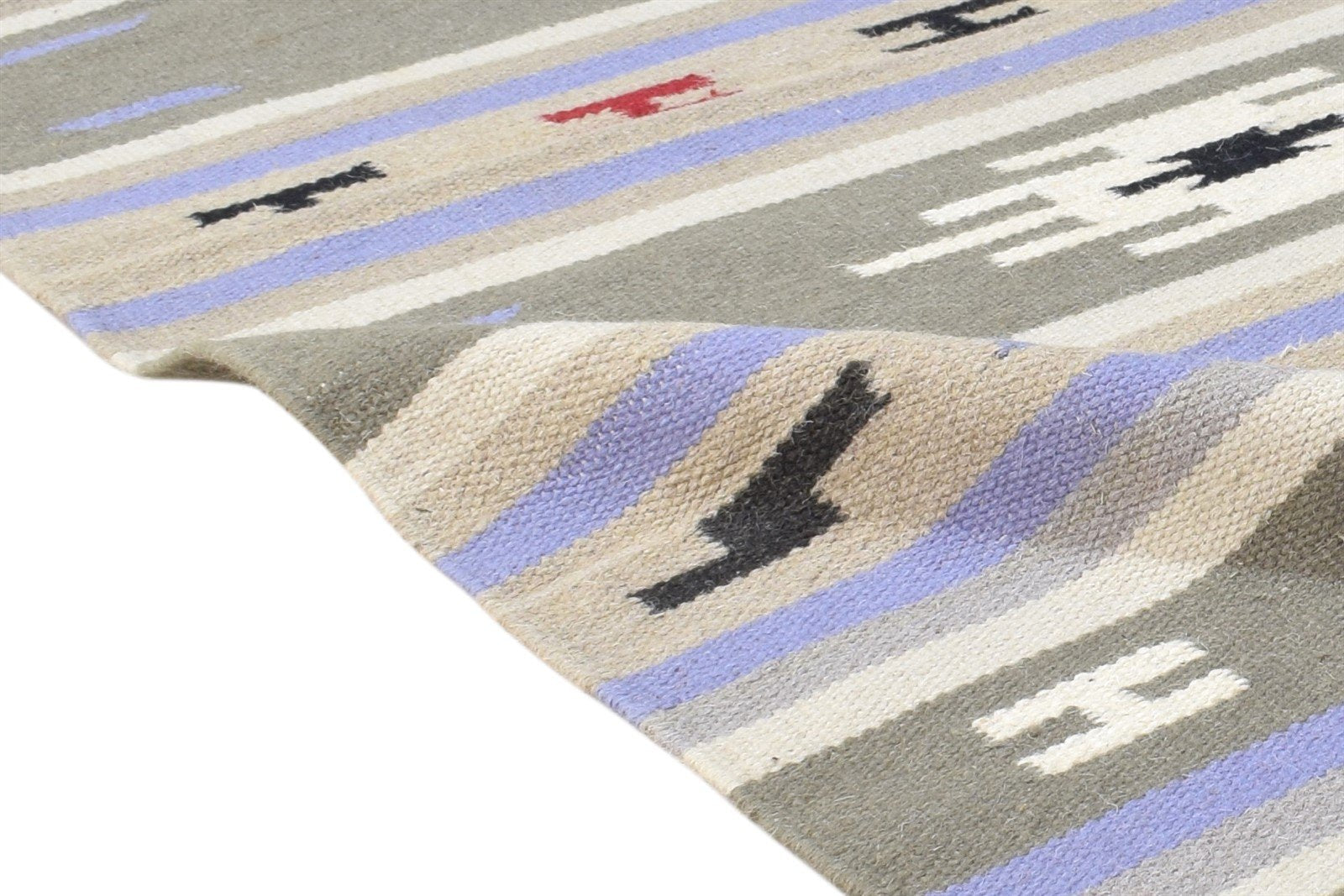 Wool Grey Rug 3' X 5' Persian Dhurrie Southwestern Tribal Small Carpet 7864383635605