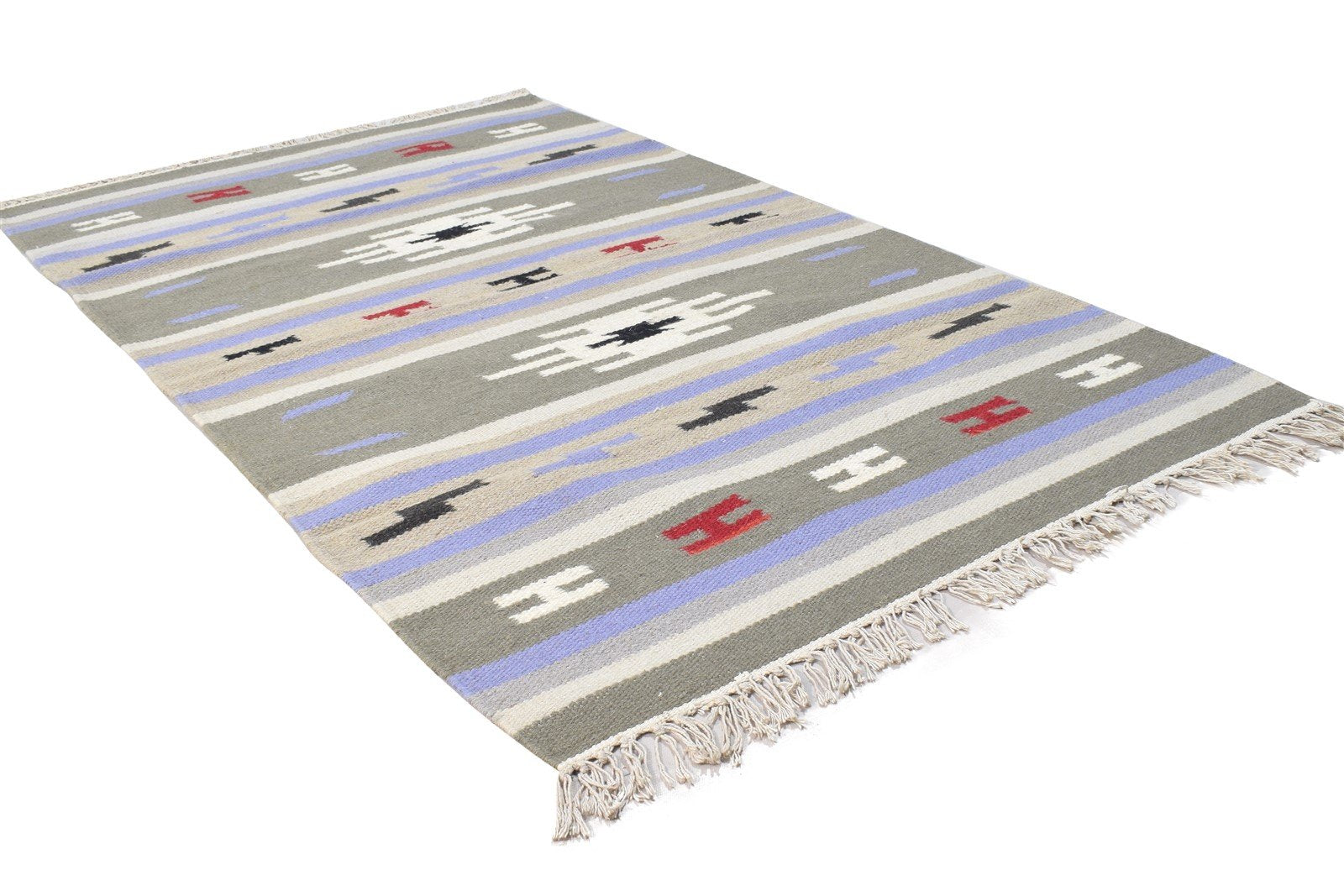 Wool Grey Rug 3' X 5' Persian Dhurrie Southwestern Tribal Small Carpet 7864383635605