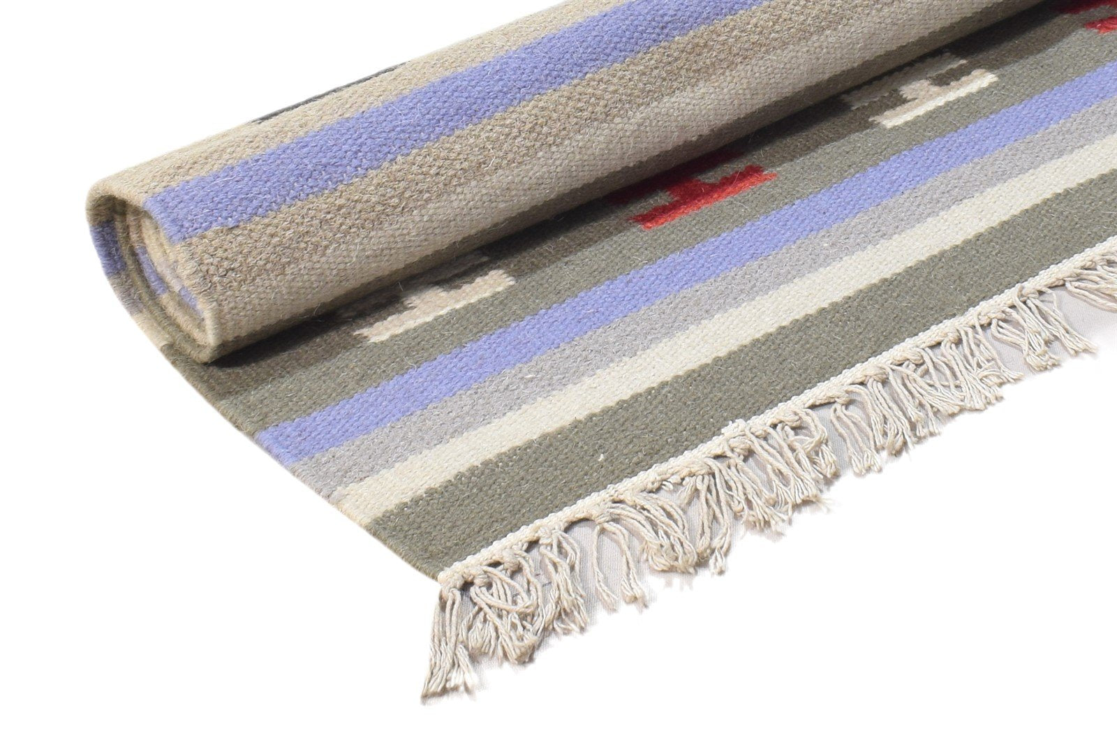 Wool Grey Rug 3' X 5' Persian Dhurrie Southwestern Tribal Small Carpet 7864383635605