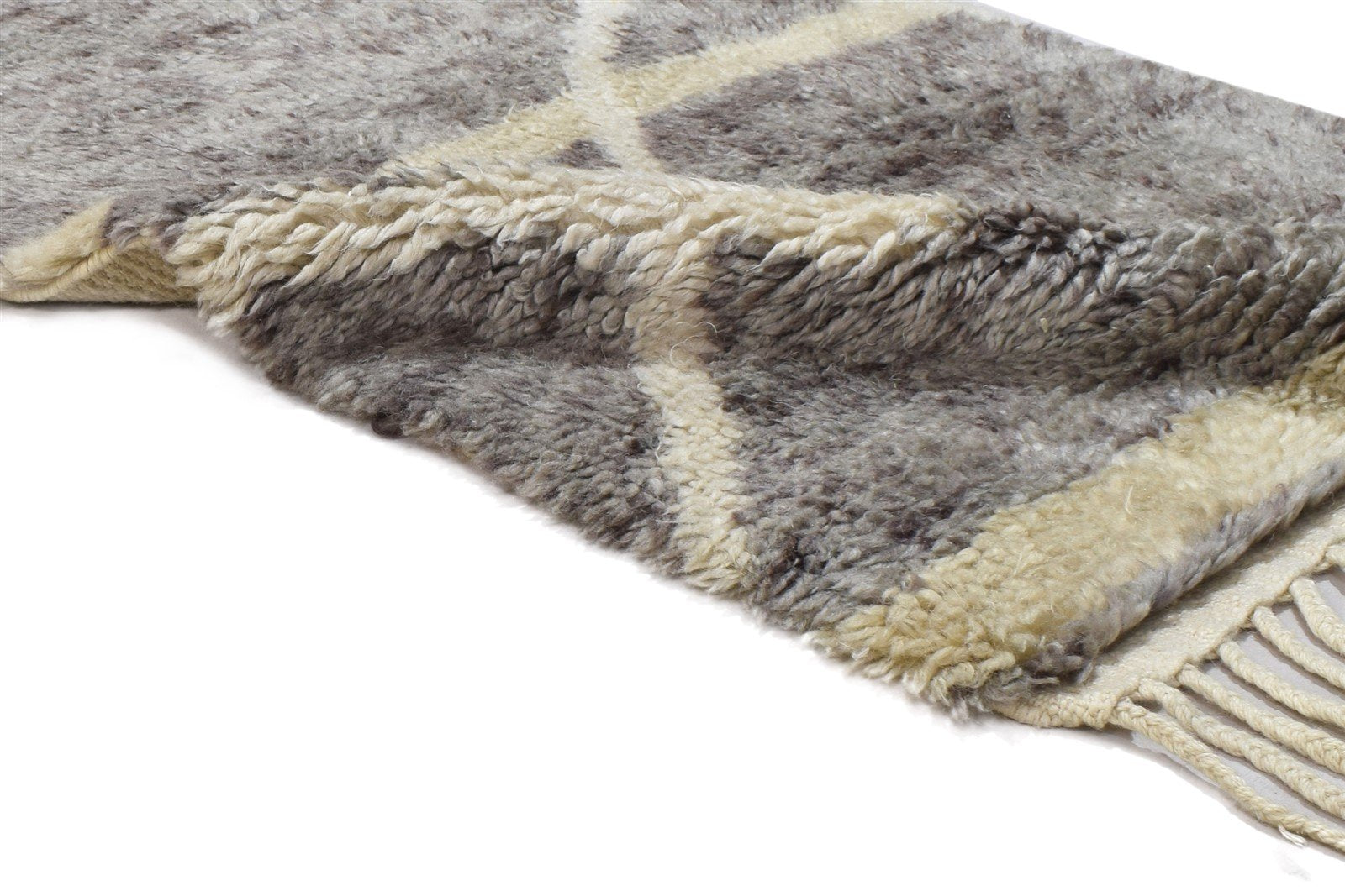 Wool Grey Rug 3' X 5' Shag Hand Knotted Moroccan Geometric Small Carpet 7864091443349