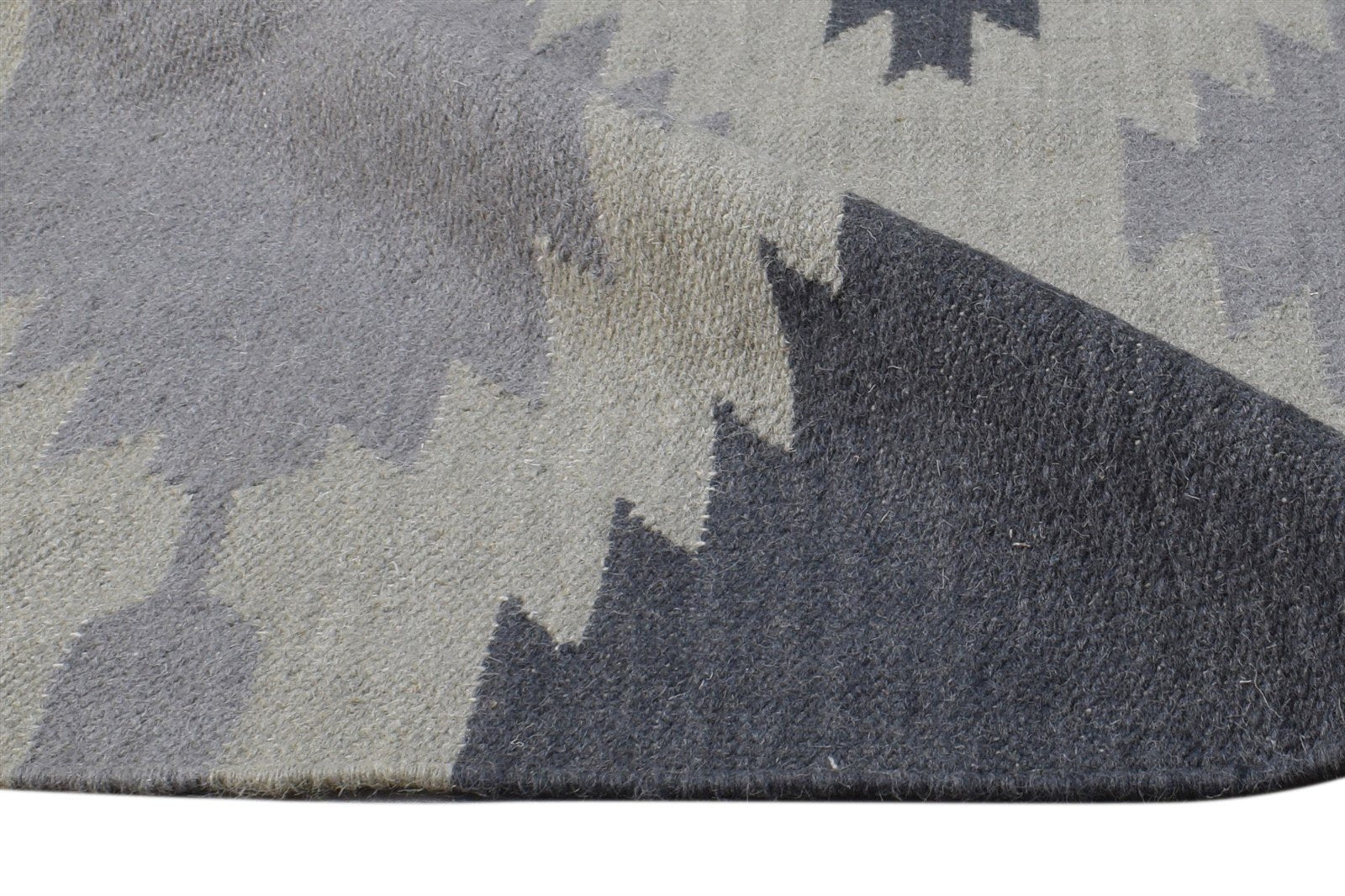 Wool Grey Rug 3' X 7' Modern Dhurrie Moroccan Geometric Small Runner 7865195954325