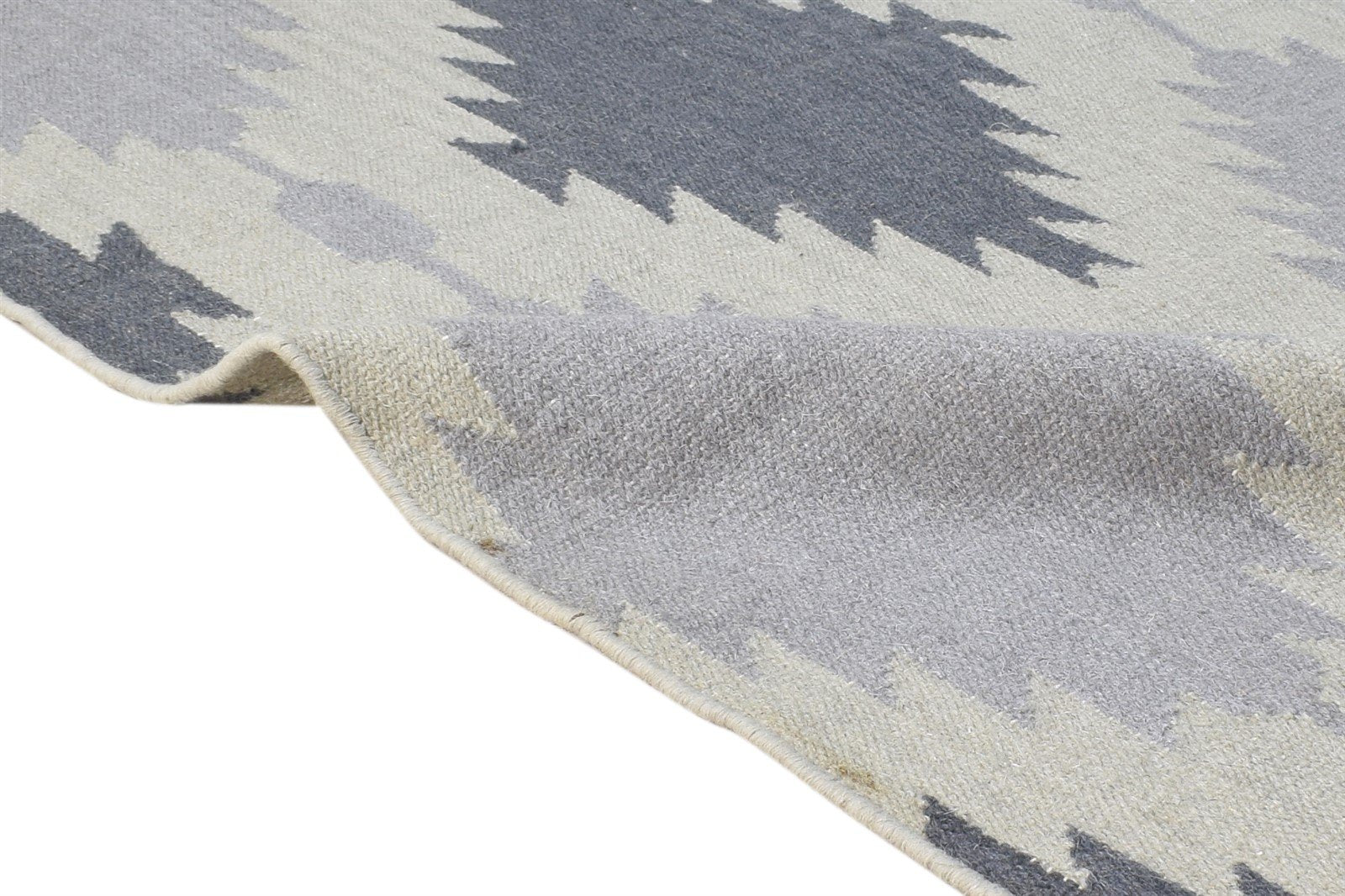 Wool Grey Rug 3' X 7' Modern Dhurrie Moroccan Geometric Small Runner 7865195954325