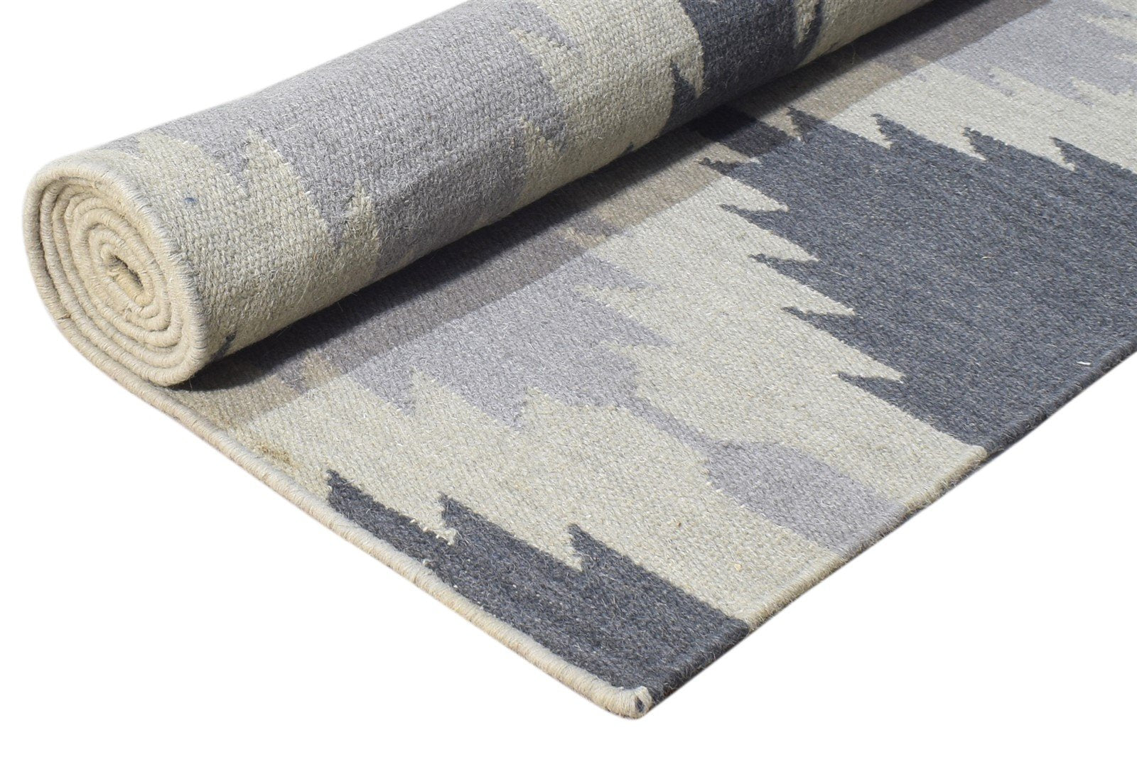Wool Grey Rug 3' X 7' Modern Dhurrie Moroccan Geometric Small Runner 7865195954325