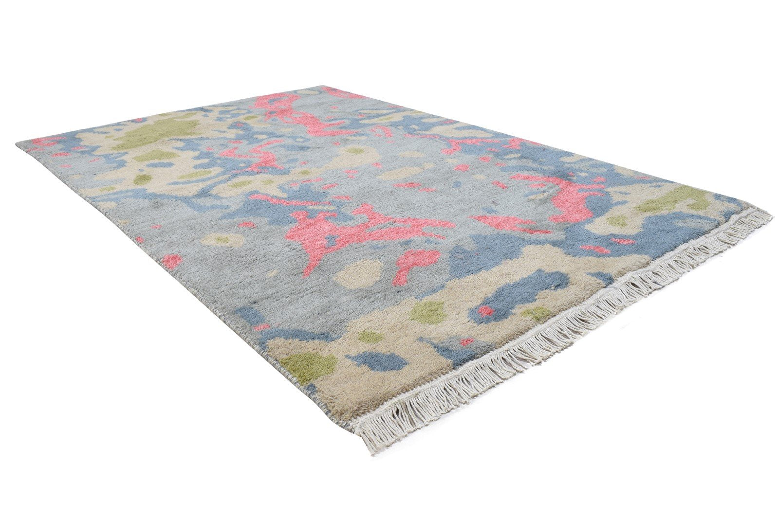 Wool Grey Rug 4' X 5' Modern Hand Knotted Bohemian Abstract Room Size Carpet 7864314167445