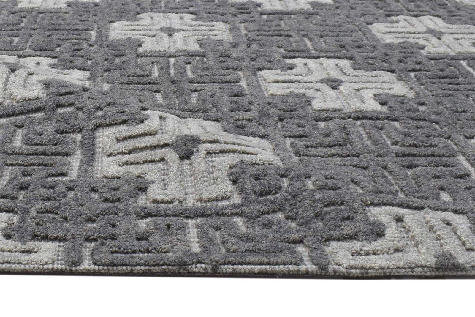 Wool Grey Rug 4' X 5' Modern Hand Tufted Scandinavian Trellis Room Size Carpet 7864143642773