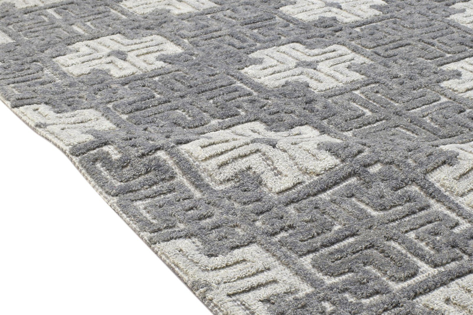 Wool Grey Rug 4' X 5' Modern Hand Tufted Scandinavian Trellis Room Size Carpet 7864143642773