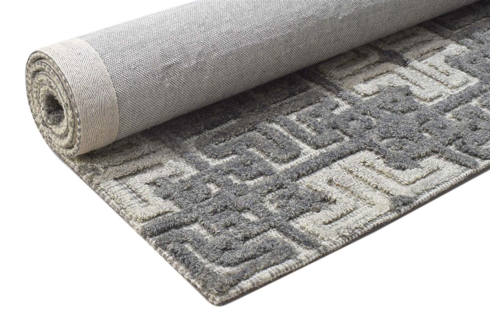 Wool Grey Rug 4' X 5' Modern Hand Tufted Scandinavian Trellis Room Size Carpet 7864143642773