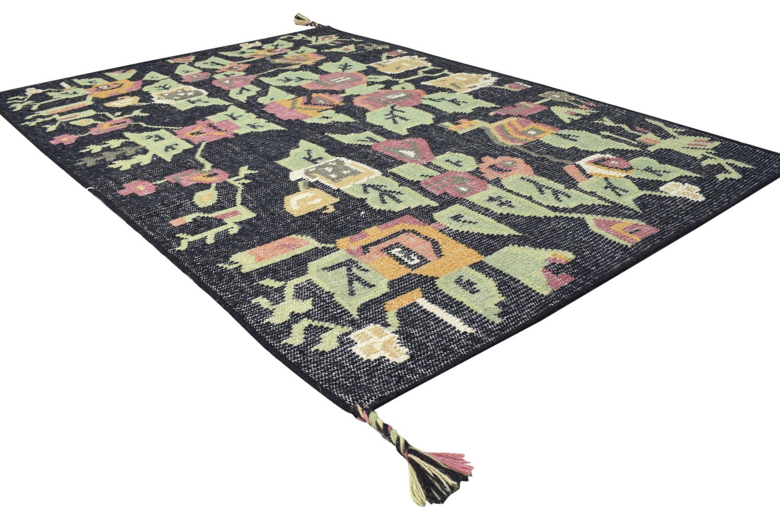 Wool Grey Rug 4' X 6' Modern Dhurrie French Floral Room Size Carpet 7864991711381