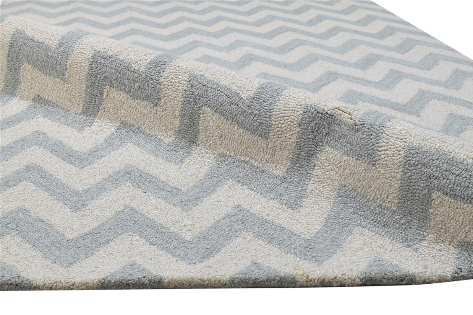 Wool Grey Rug 4' X 6' Modern Hand Tufted Scandinavian Chevron Room Size Carpet 7864308564117