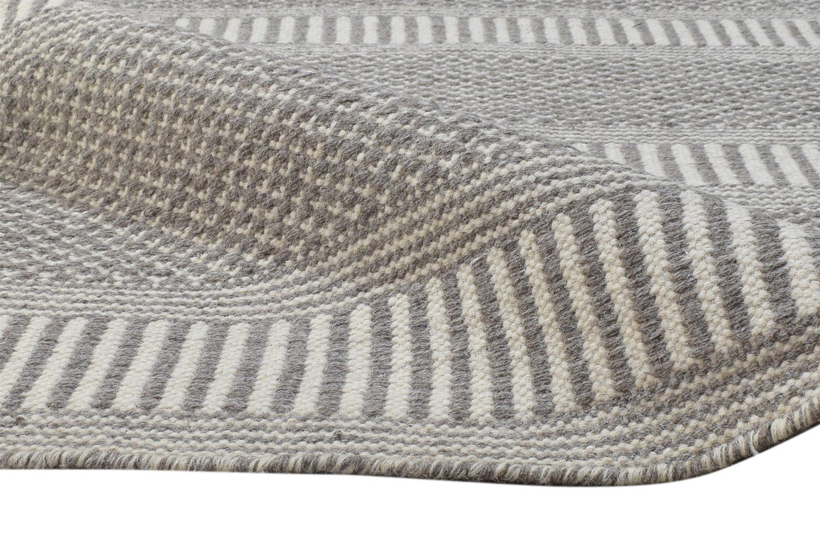 Shel Wool Grey Rug 5' X 8' Modern Dhurrie Scandinavian Grass Trellis 7864460869781