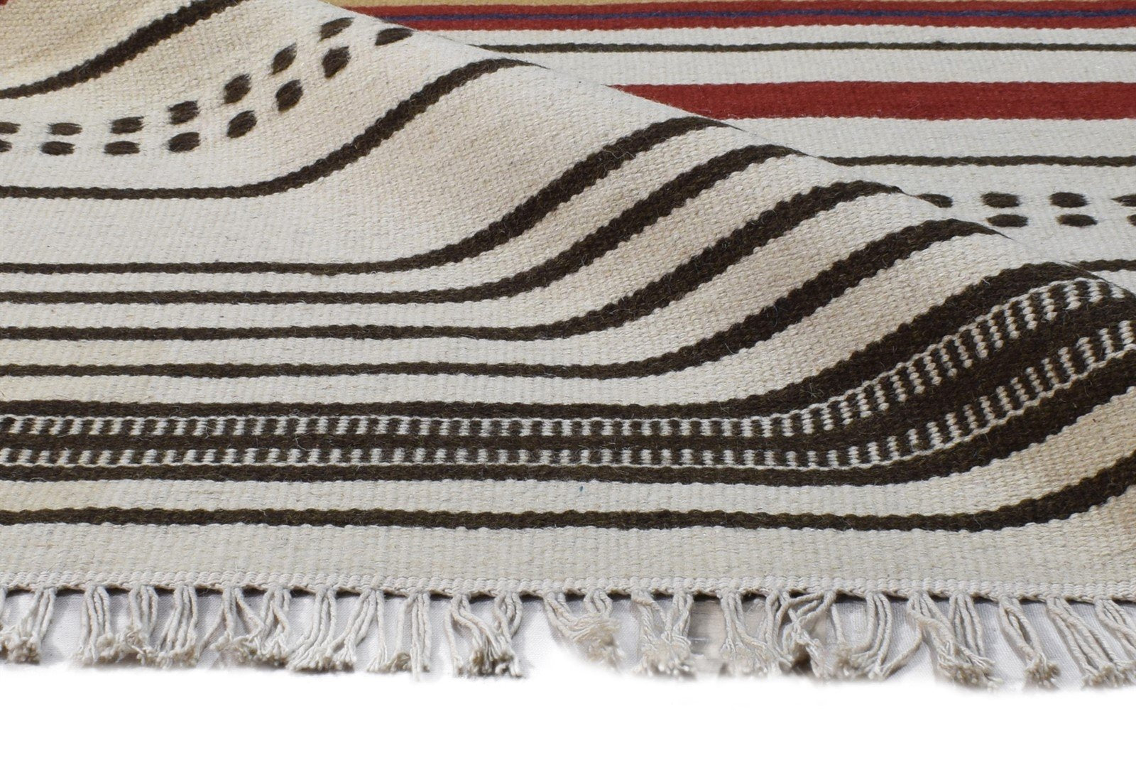 Wool Grey Rug 5' X 8' Modern Dhurrie Scandinavian Striped Room Size Carpet 7865192218773