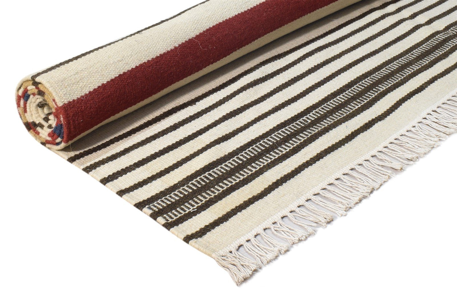 Wool Grey Rug 5' X 8' Modern Dhurrie Scandinavian Striped Room Size Carpet 7865192218773