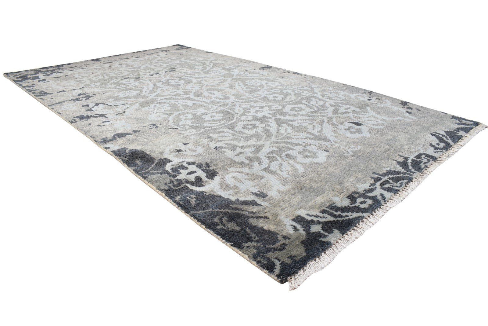 Wool Grey Rug 5' X 8' Modern Hand Knotted French Abstract Room Size Carpet 7864088854677