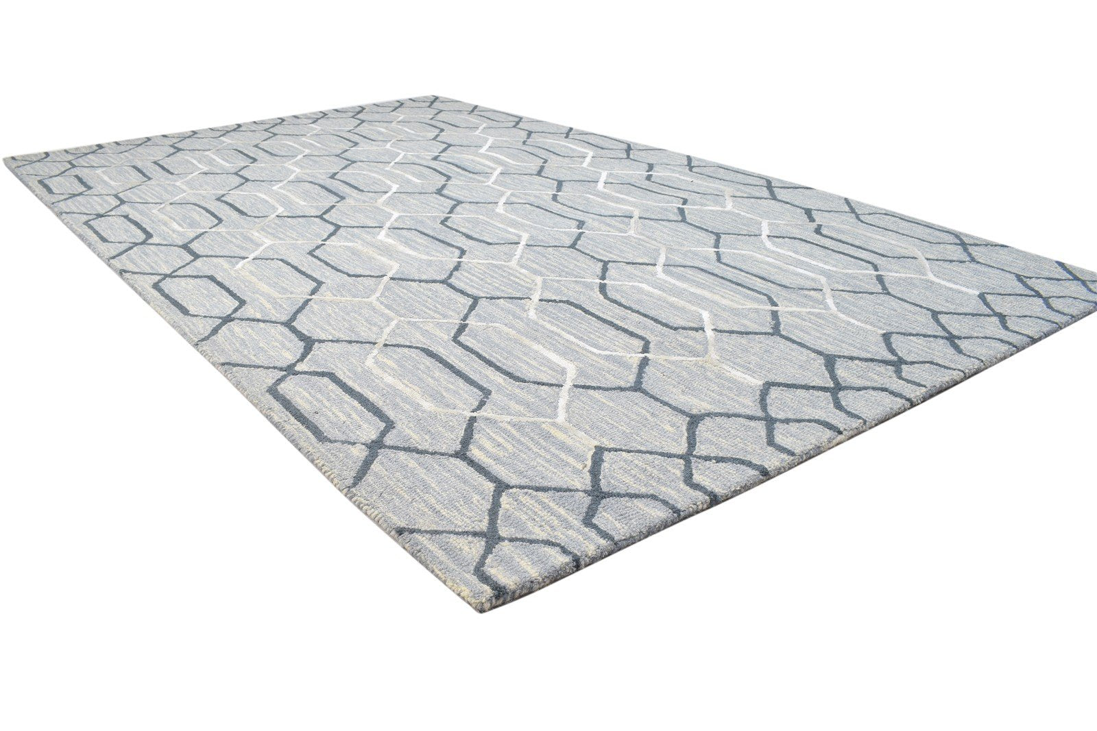 Wool Grey Rug 5' X 8' Modern Hand Tufted Moroccan Geometric Room Size Carpet 7864108712085