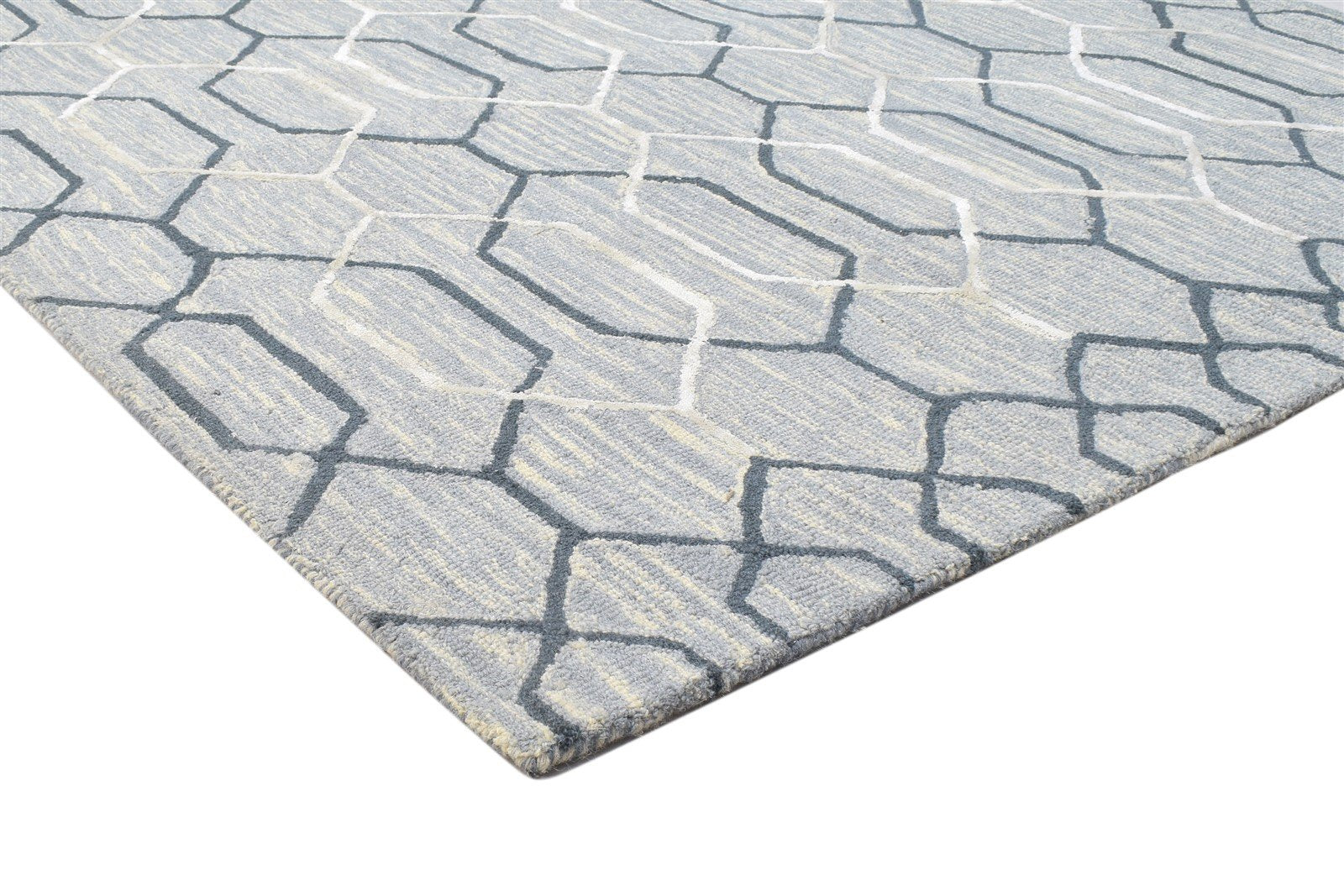 Wool Grey Rug 5' X 8' Modern Hand Tufted Moroccan Geometric Room Size Carpet 7864108712085