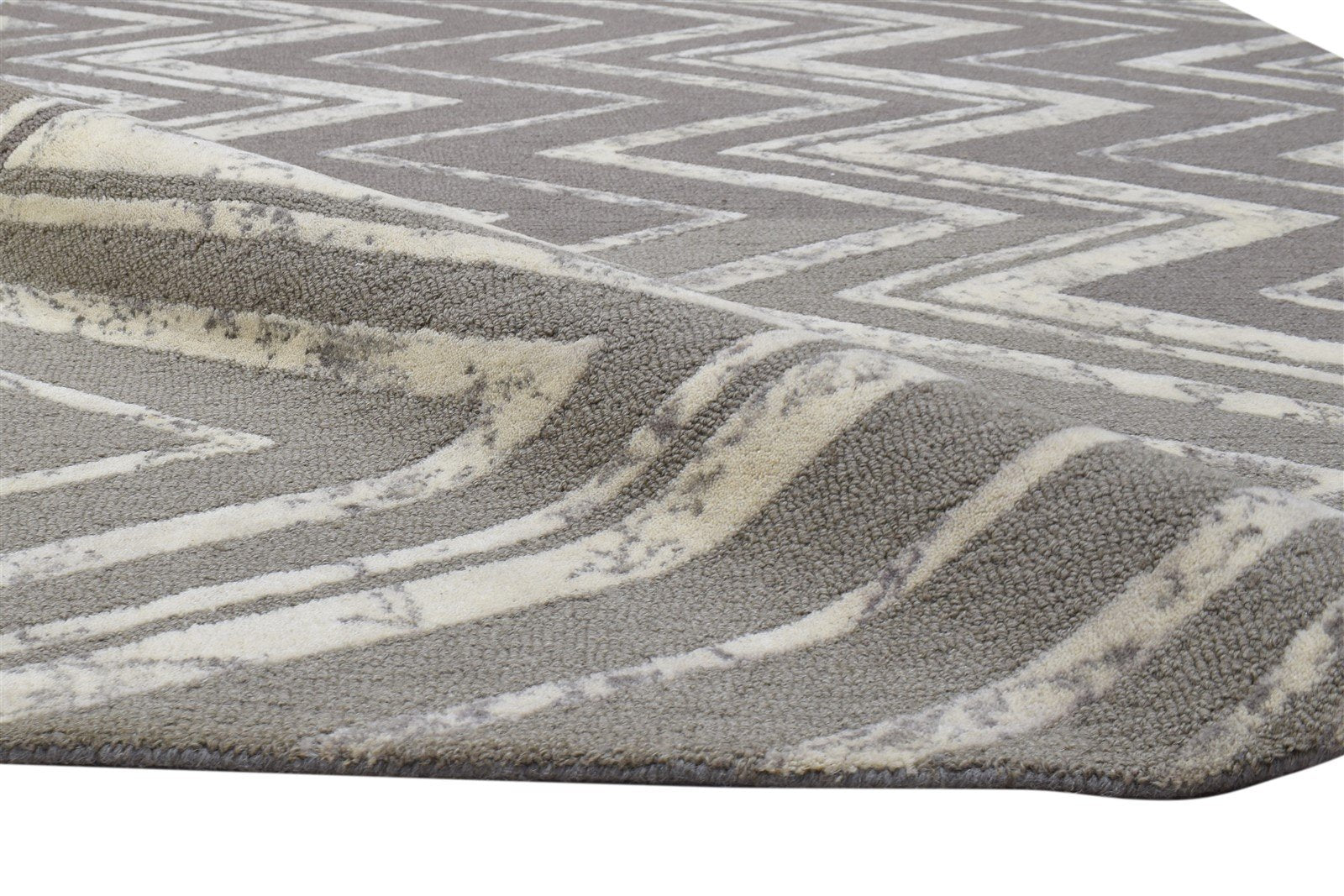 Wool Grey Rug 5' X 8' Modern Hand Tufted Scandinavian Chevron Room Size Carpet 7864283037845