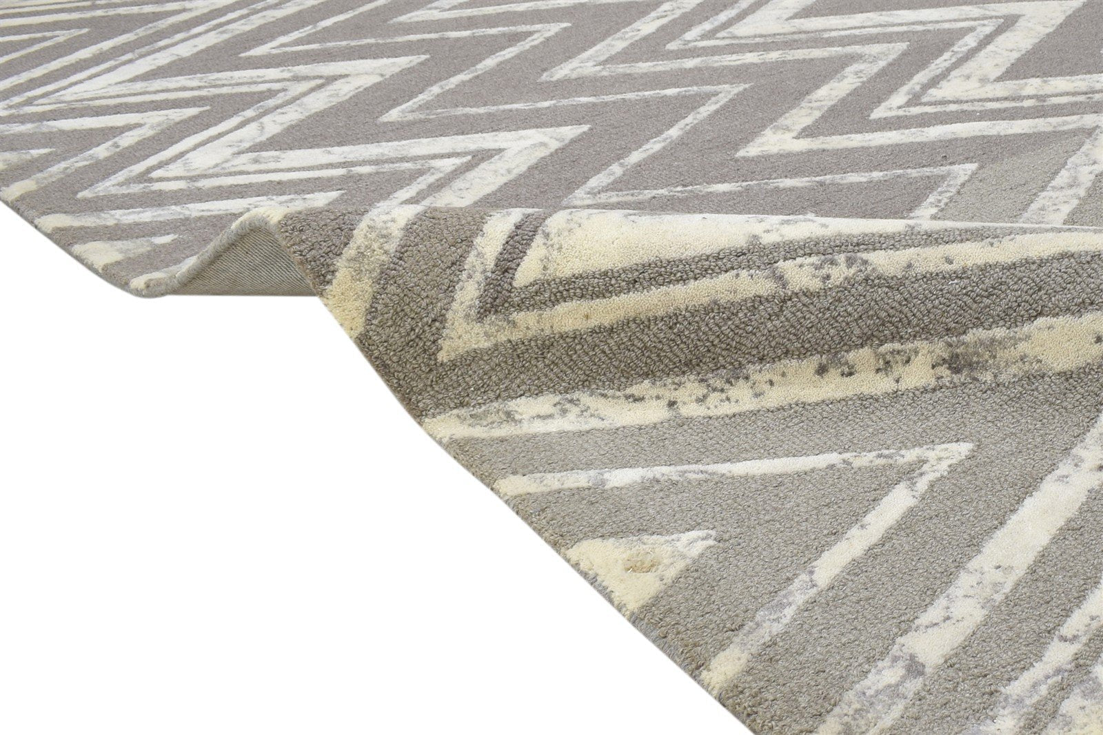 Wool Grey Rug 5' X 8' Modern Hand Tufted Scandinavian Chevron Room Size Carpet 7864283037845